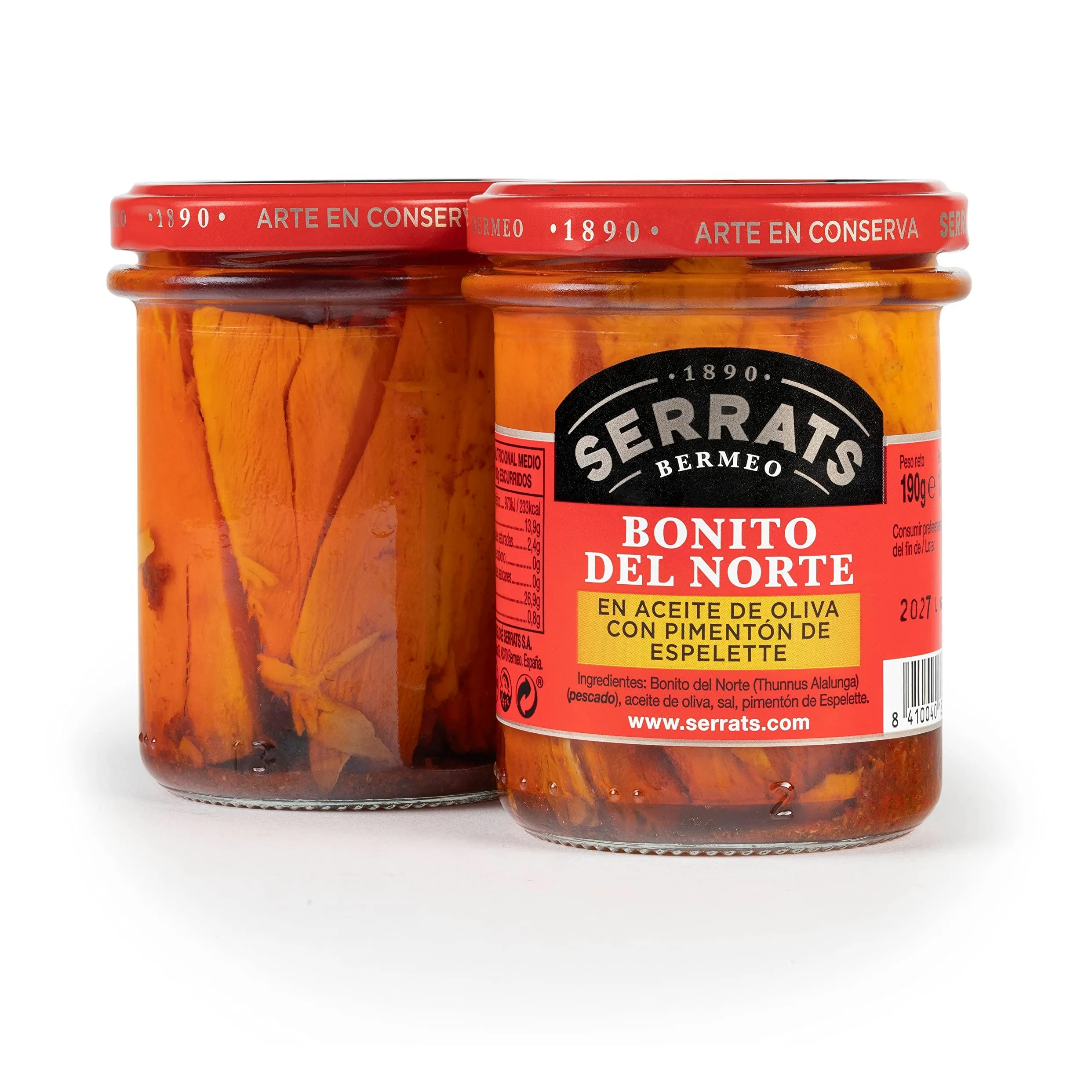 CONSERVAS SERRATS - Tonno Bianco del Cantabrico con Peperoncino di Espelette - 6 Lattine x 190g (Totale: 1140g) - Lavorazione Artigianale dal 1890 - Senza Glutine - Ricco di Omega 3