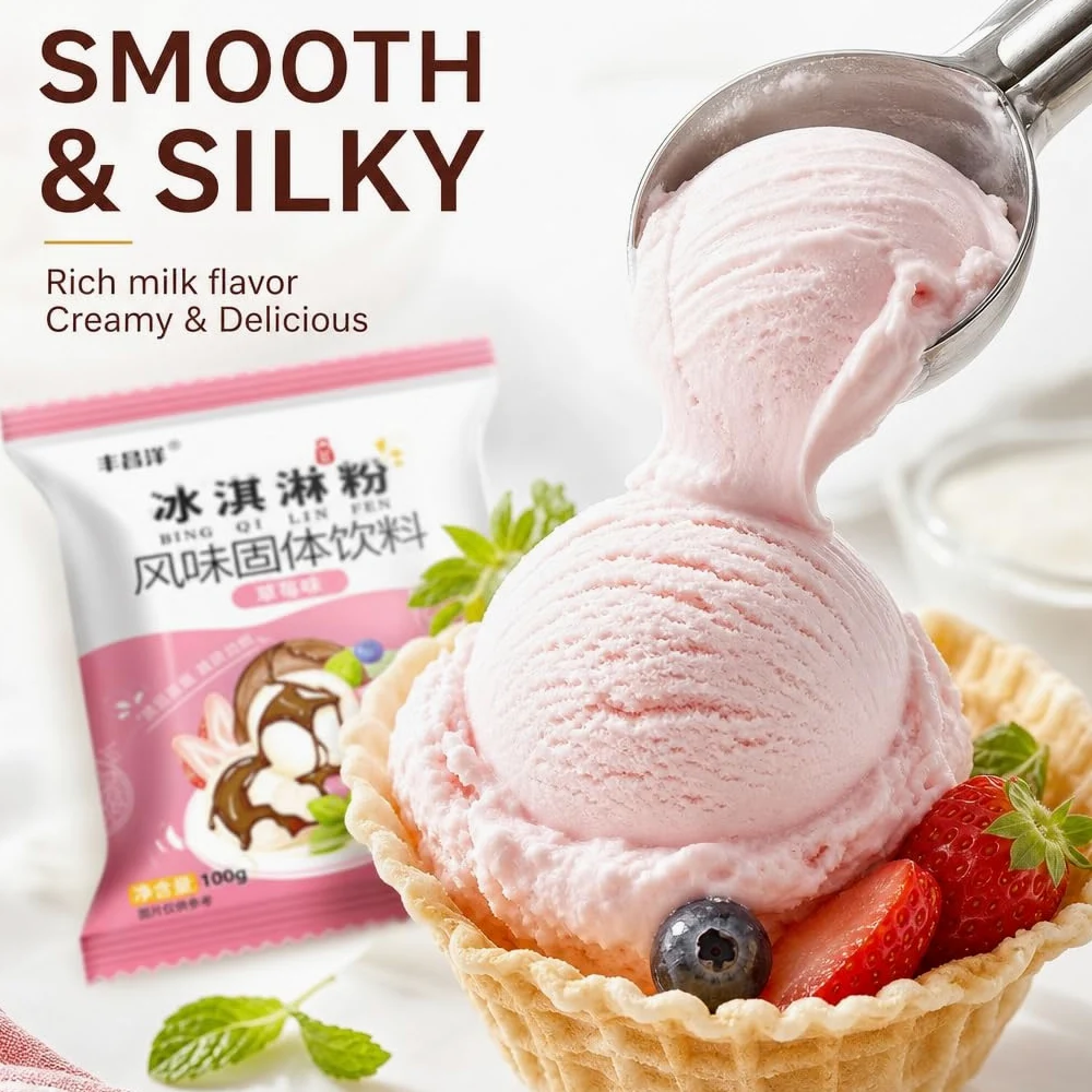 Miscela Di Gelato In Polvere A 6 Gusti - Base For Dessert Fatto In Casa Fai Da Te For Dolci E Negozi, Confezione 100 G (fragola, Mirtillo, Matcha, Cioccolato, Taro, Originale)