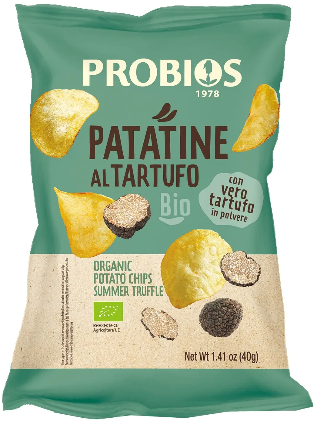 Probios Patatine al tartufo biologiche - Snack senza glutine e artigianali - Infuso di tartufo premium - Ideale per antipasti e ricevimenti - Confezione da 25 x 40 g