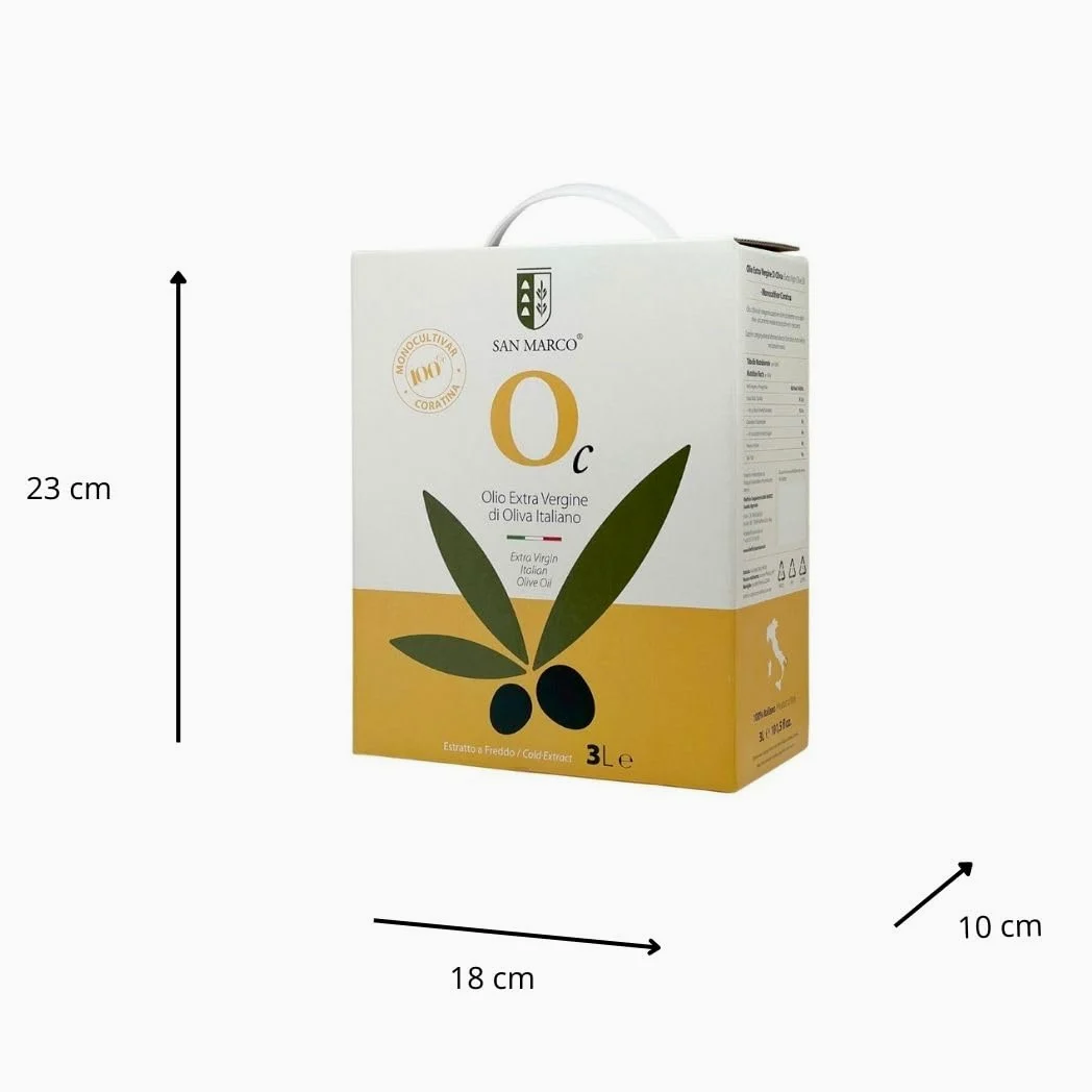 San Marco - Olio Extravergine di Oliva 100% Italiano - Estratto a Freddo - Olio EVO di Categoria Superiore Monocultivar Coratina – Bag in box da 3 litri