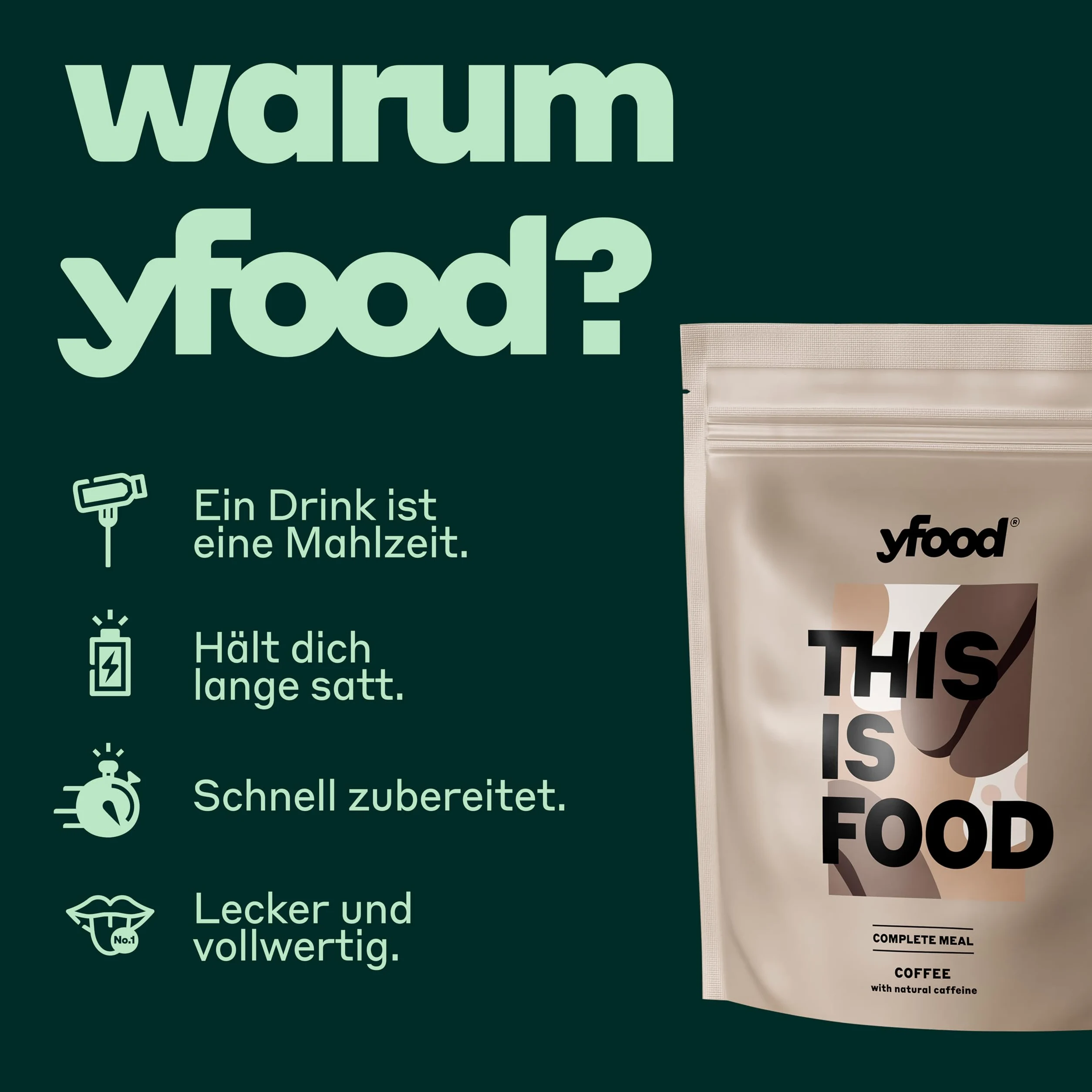 yfood Caffè - 12 pasti da 400 kcal in polvere - 26 g di proteine, vitamine e minerali - Gusto: caffè