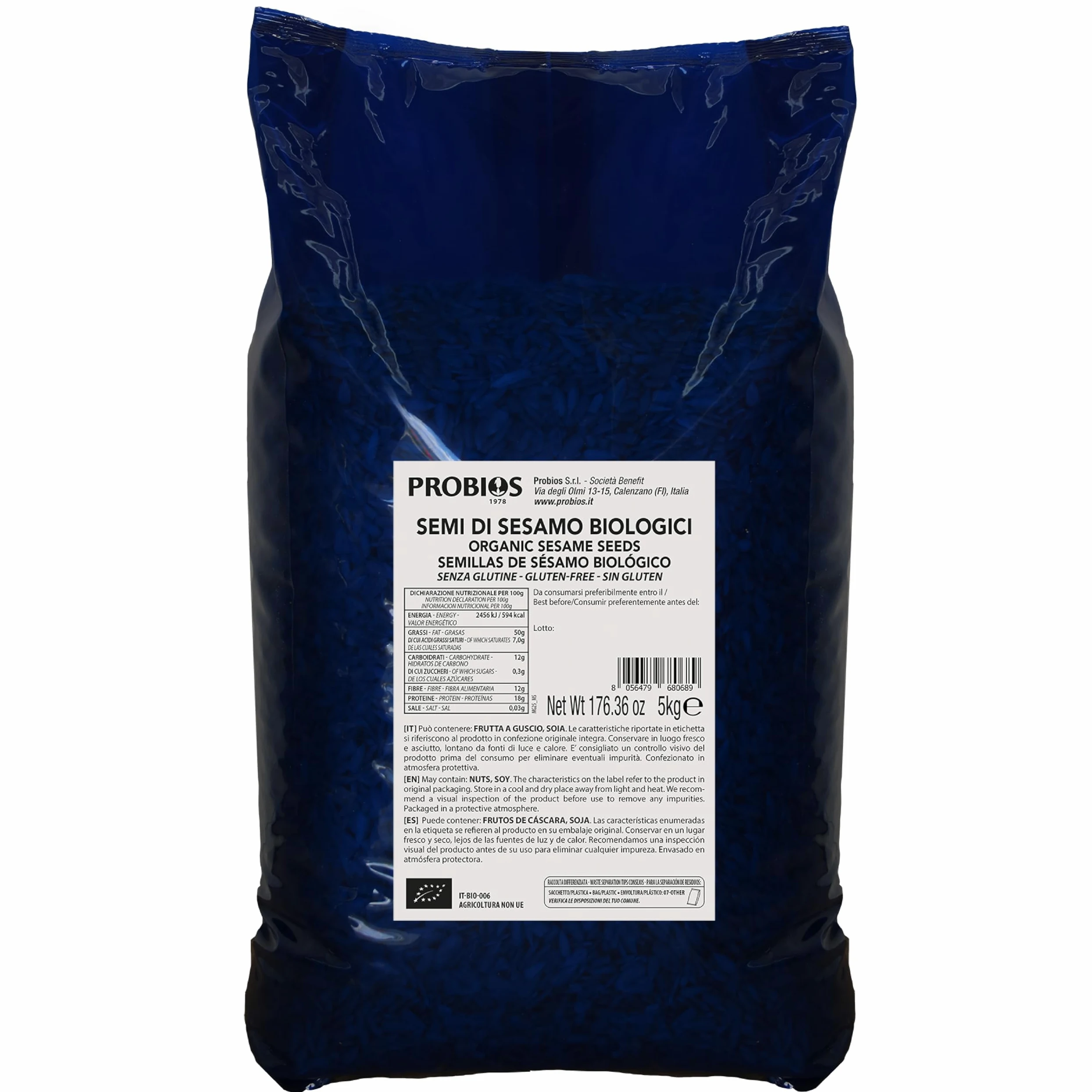 Probios Semi di Sesamo Biologici - Semi di Sesamo Premium per Cucinare, Cuocere al Forno e Guarnire - Senza Glutine, Naturale e Versatile - Confezione da 5 kg