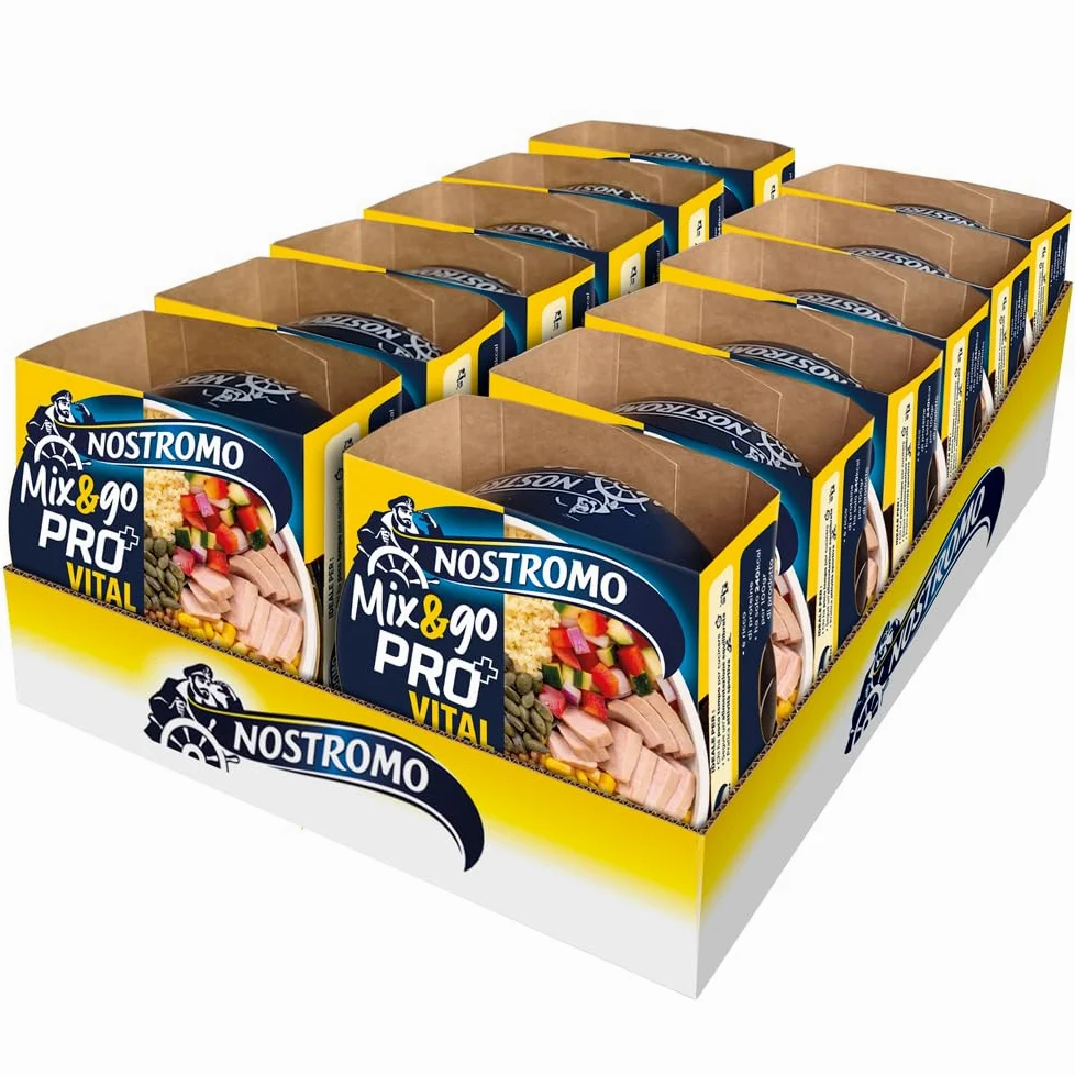 Nostromo - Mix&Go VITAL PRO+ Tonno con Lenticchie, Bulgur, Verdure e Semi di Zucca – Piatto Pronto Equilibrato, Ricco di Fibre e Proteine – 12 Confezioni da 190g