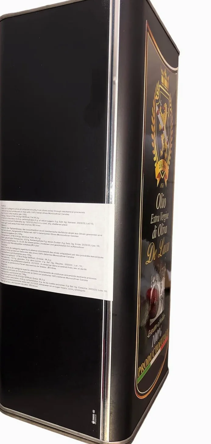 Olio Extravergine Di Oliva Evo 100% Italiano Monocoltura Carolea Estratto a Freddo Made In Italia De Luca L'eccellenza Italiana Che Fa Sognare Il Mondo (5 Litri)
