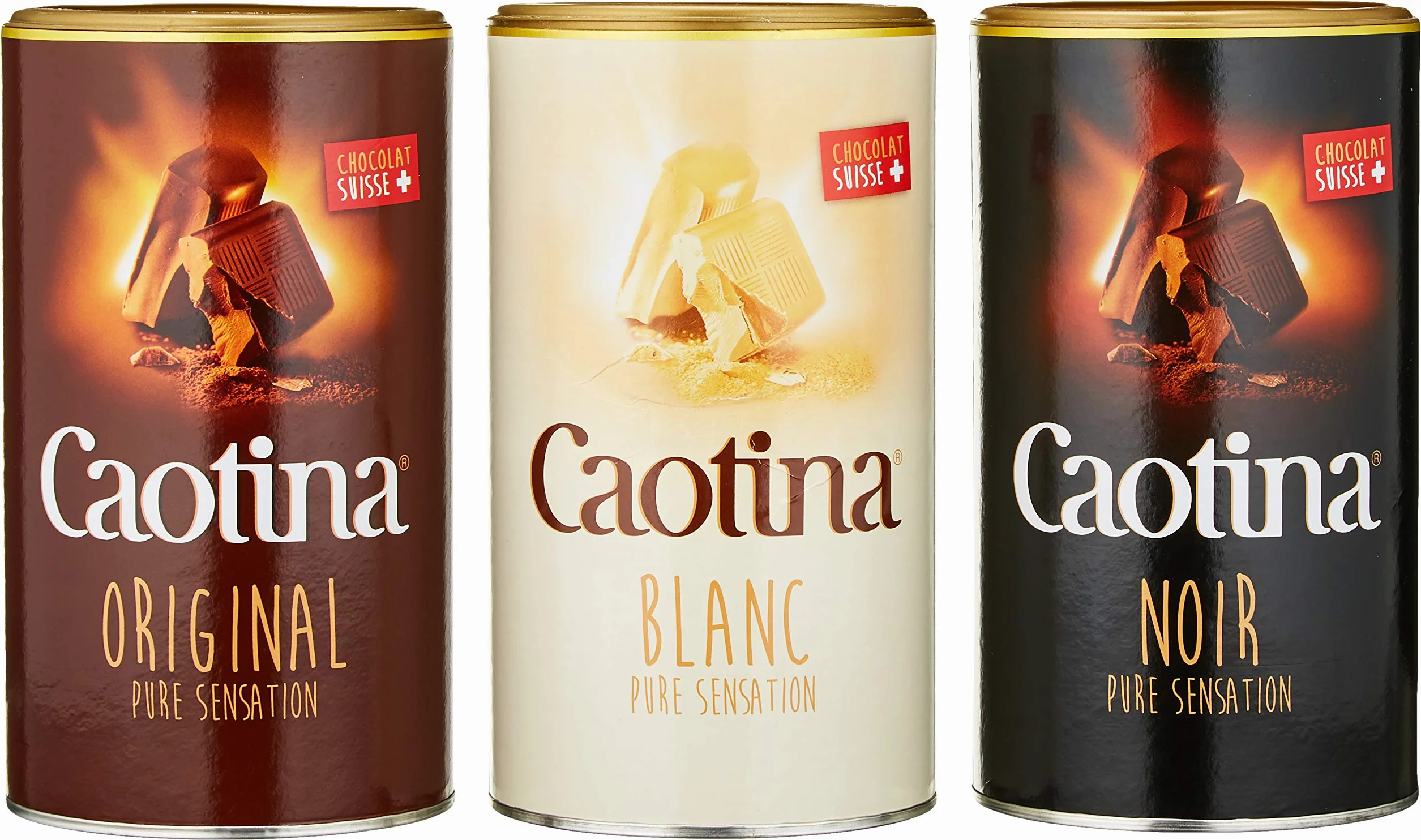 Caotina Original, Noir, Blanc, Cacao in Polvere con Cioccolata Svizzera, Bevande Calde, 3 x 500g