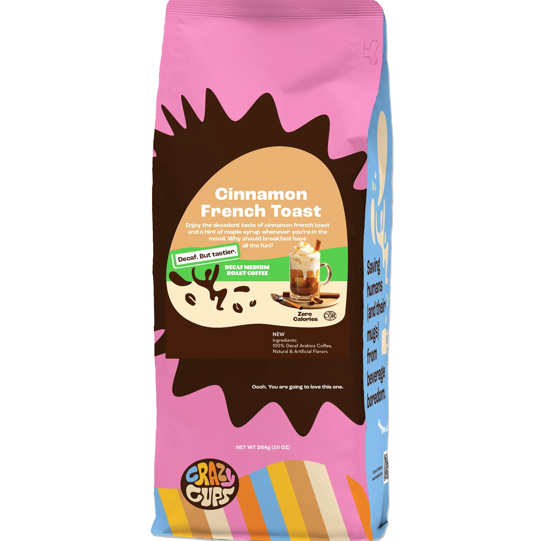 Crazy Cup - Caffè macinato decaffeinato alla cannella, toast francese alla cannella, per preparare caffè caldo o freddo, 283,5 g