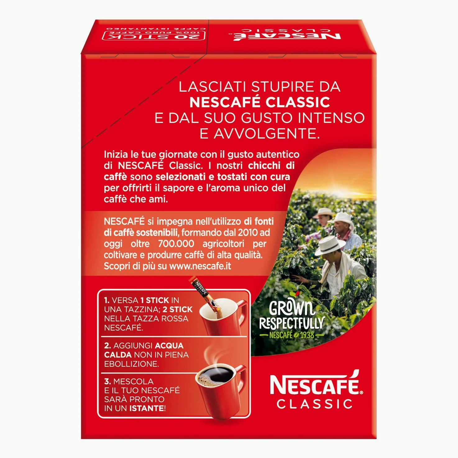 NESCAFÉ CLASSIC Caffè Solubile in Bustine Confezione da 12 Astucci (240 Bustine)