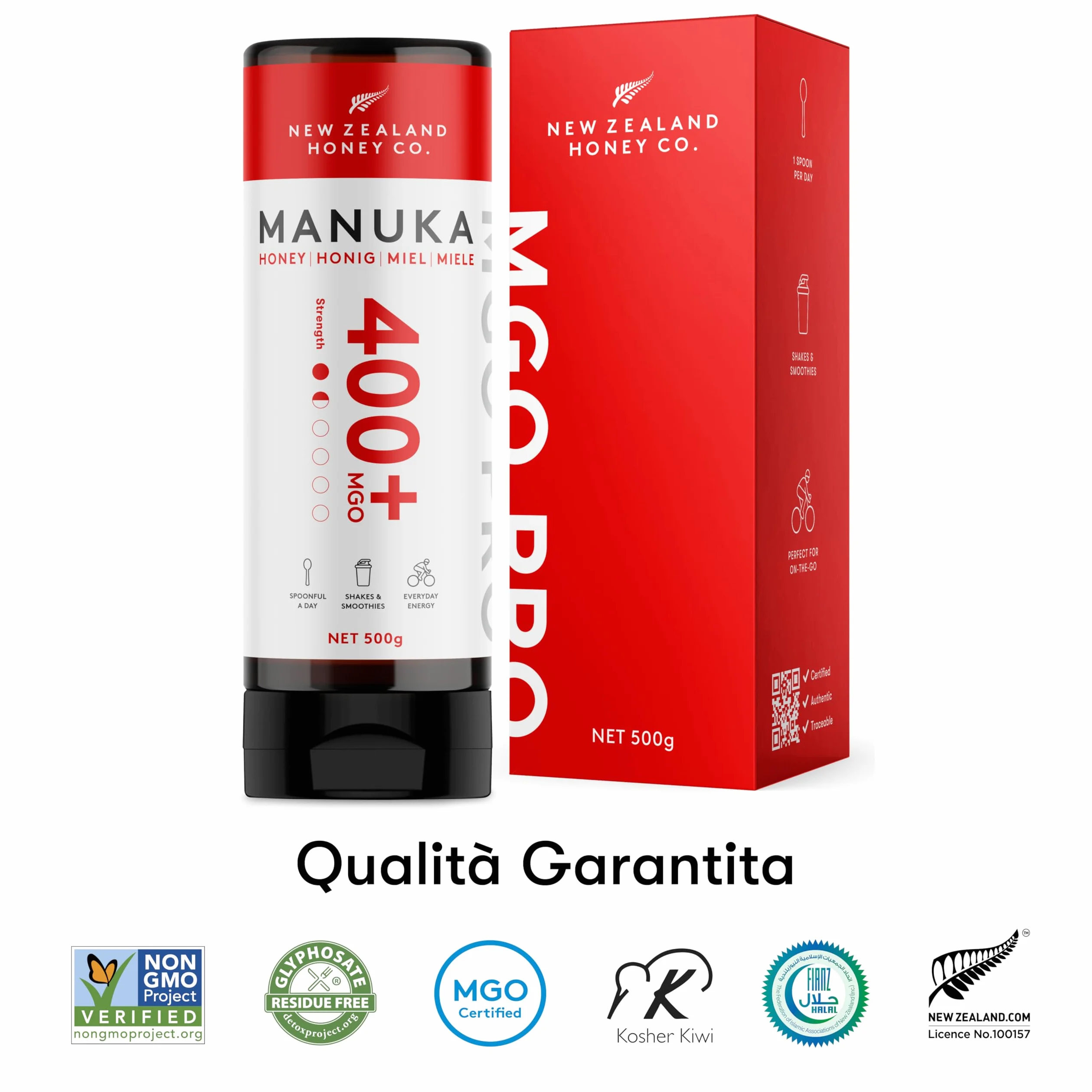 New Zealand Honey Co. Miele di Manuka MGO 400+ | Attivo e lordo | Prodotto in Nuova Zelanda | 500g