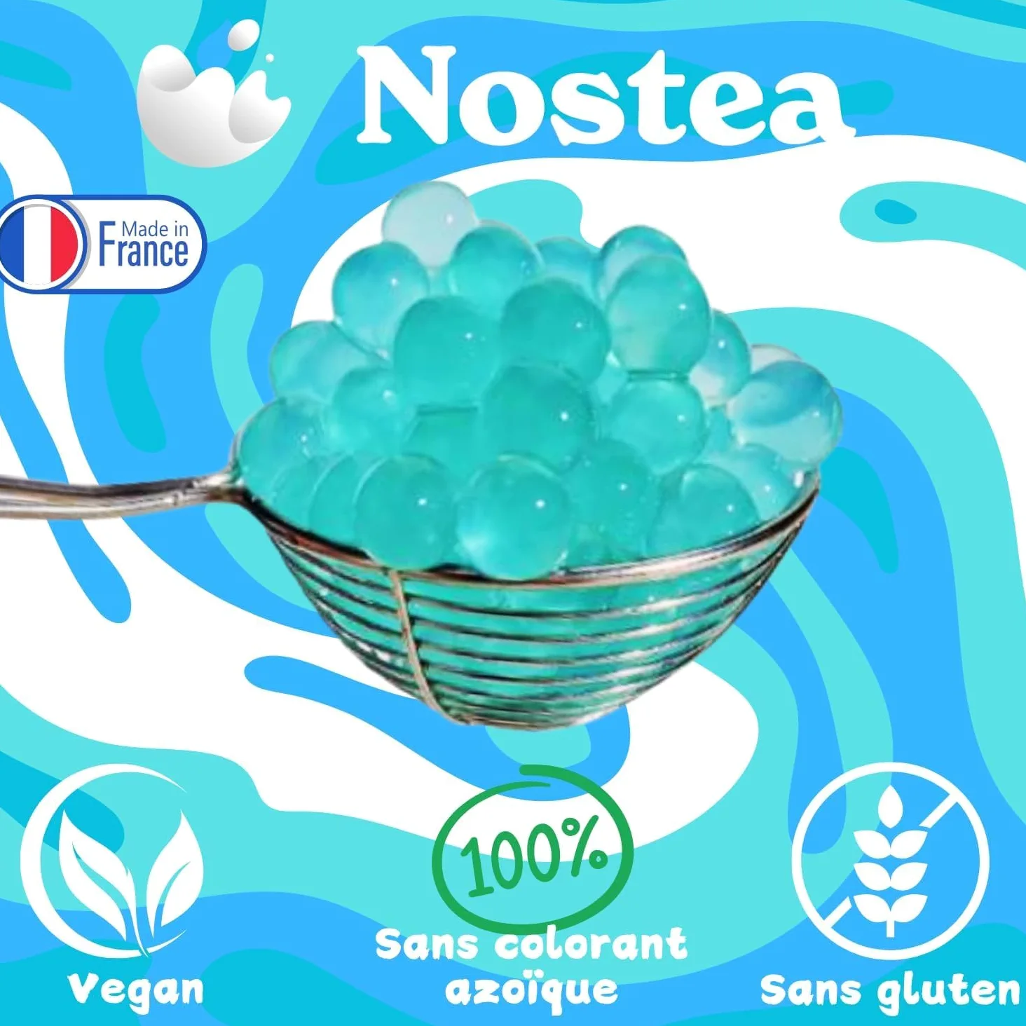 Nostea - Set di 3 vasetti, Perle per Bubble Tea Tropical, Pesca, Fragola – Popping Boba 100% Vegano, Senza Glutine - Perle al Succo di Frutta per Tè, Bevande - Produzione Francese - 3x 450 gr