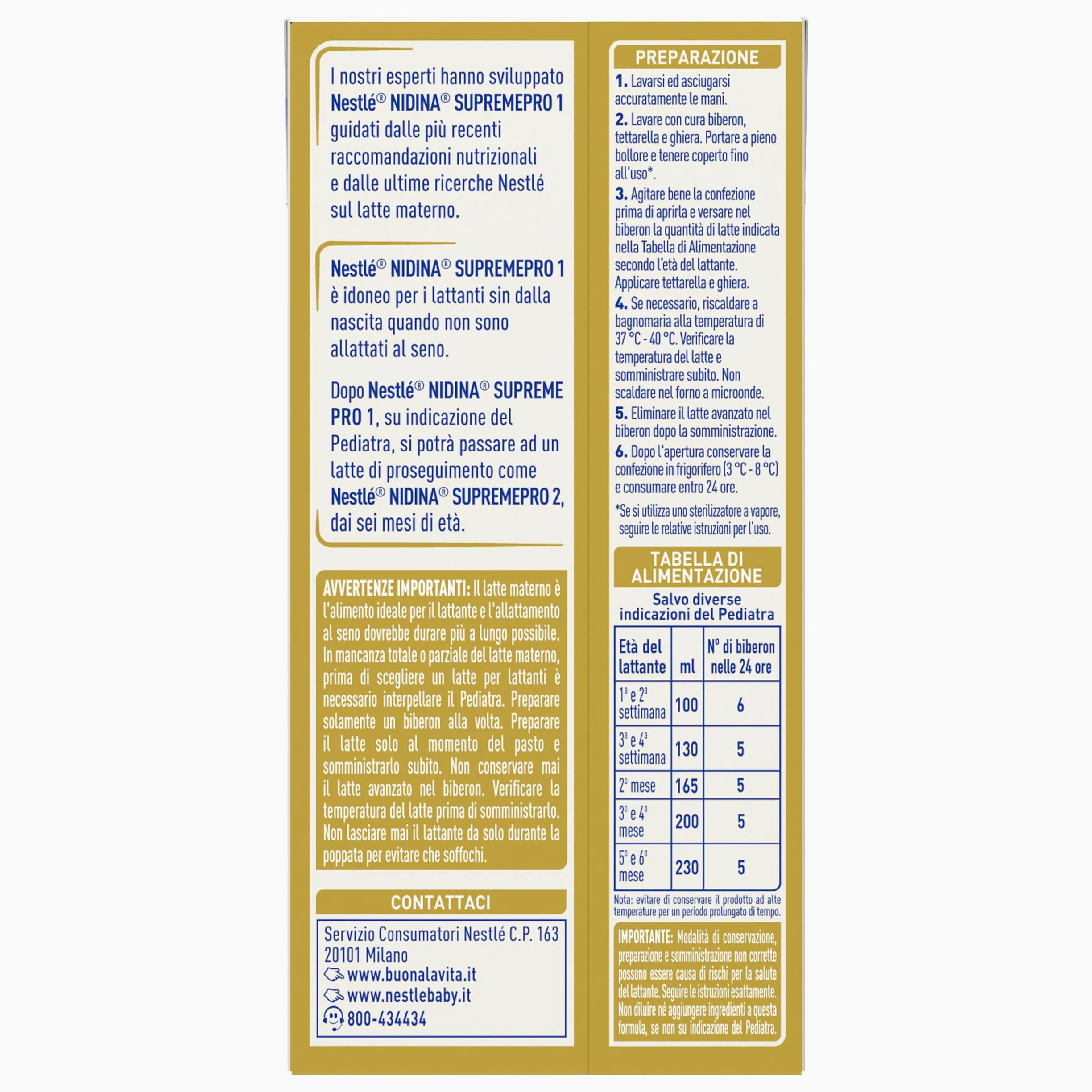 NIDINA SUPREMEpro 1 Latte per Lattanti Liquido dalla nascita, 12 Brick da 300ml (3,6L)