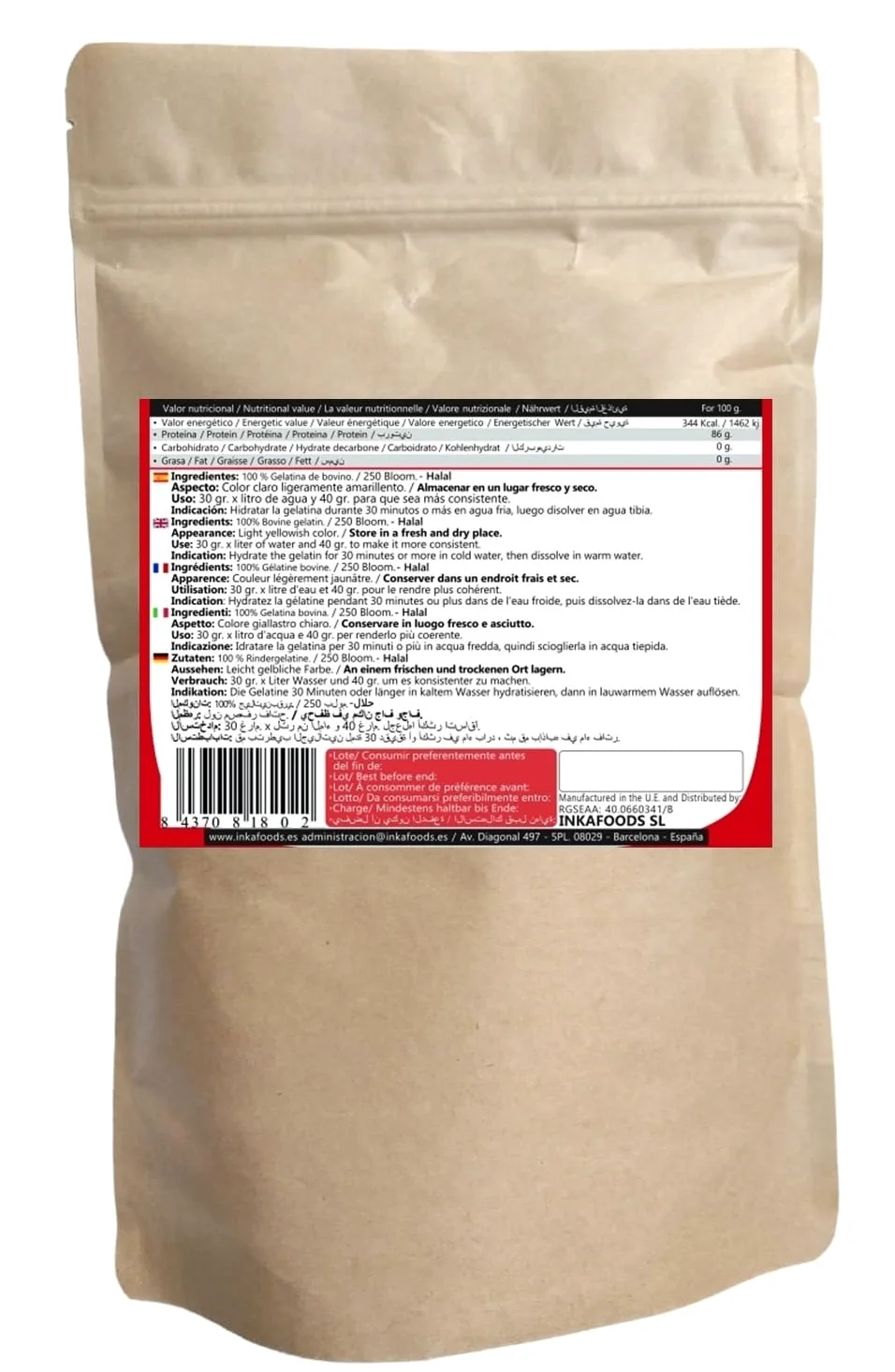 Gelatina granulato HALAL, 250 bloom, aroma neutro - 1 kg