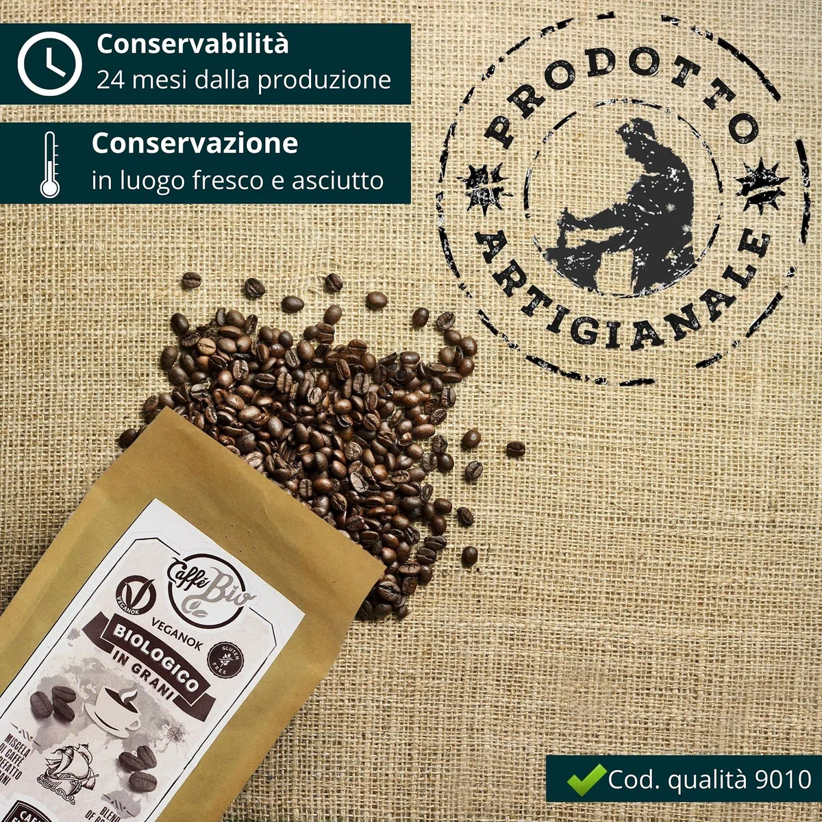 Caffè Europa - Caffè Biologico in Grani Ottenuto Attraverso Tostatura Artigianale, Caffe Vegano e Gluten Free, Miscela 80%Arabica- 20%Robusta, 1kg