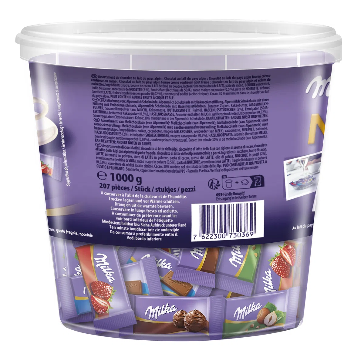 Milka, Naps Mix, Cioccolatini al Latte Milka con 4 Gusti: Latte, Fragola, Nocciola e Extra Cacao, Perfetti con il Caffé, 100% Latte Alpino, Cacao Sostenibile, 1kg (207 cioccolatini)