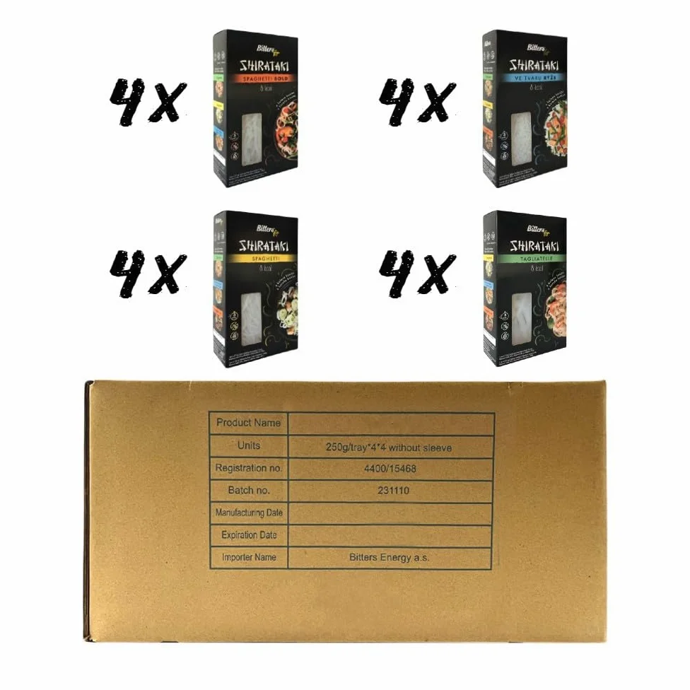 Bitters Shirataki Konjac Pasta MIX 4xSpaghetti Slim, 4xBold, 4xRiso, 4xTagliatelle - 16x390g (senza liquido 16x250g)