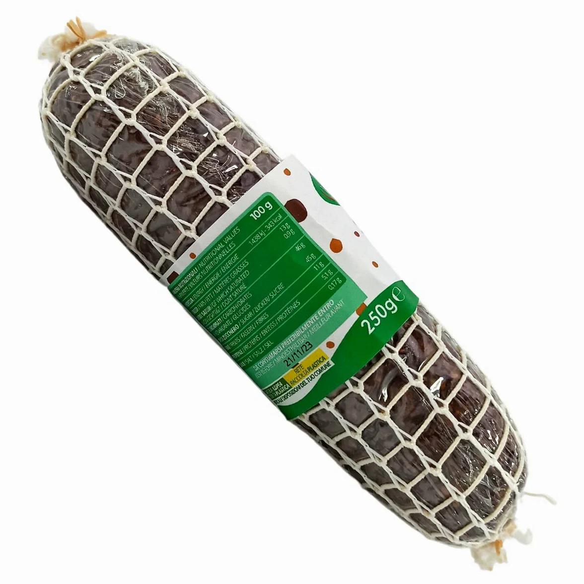 Valle del Crati Salame di Fichi, Salamino di Fichi Noci Cannella e Succo di Arancia, Dolce Tipico Calabrese, Salame di Fichi 250 Grammi