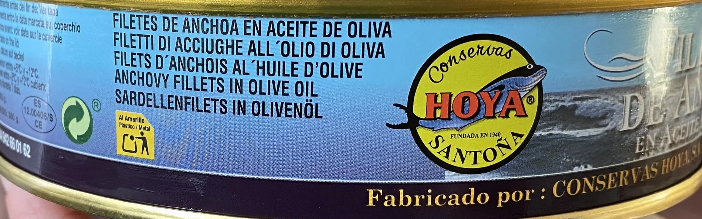 Hoya Santoña Acciughe del Cantabrico - Grandi Filetti di Alici sott'olio di Oliva selezionate di grandi dimensioni XL 00. (500g)