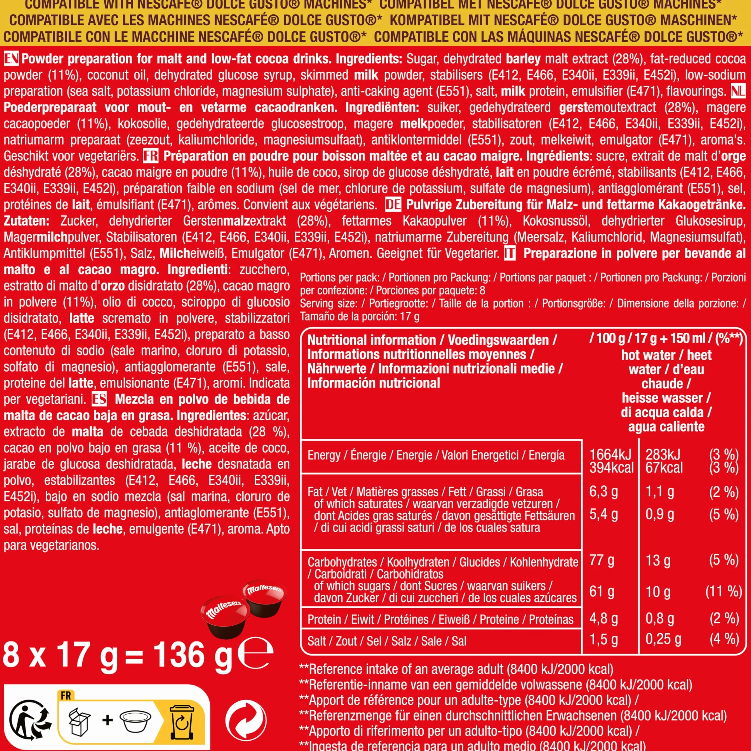 32 Capsule di cioccolata calda compatibili con Dolce Gusto - Mars, Twix, Milkyway, Maltesers (4 x 8 confezioni)