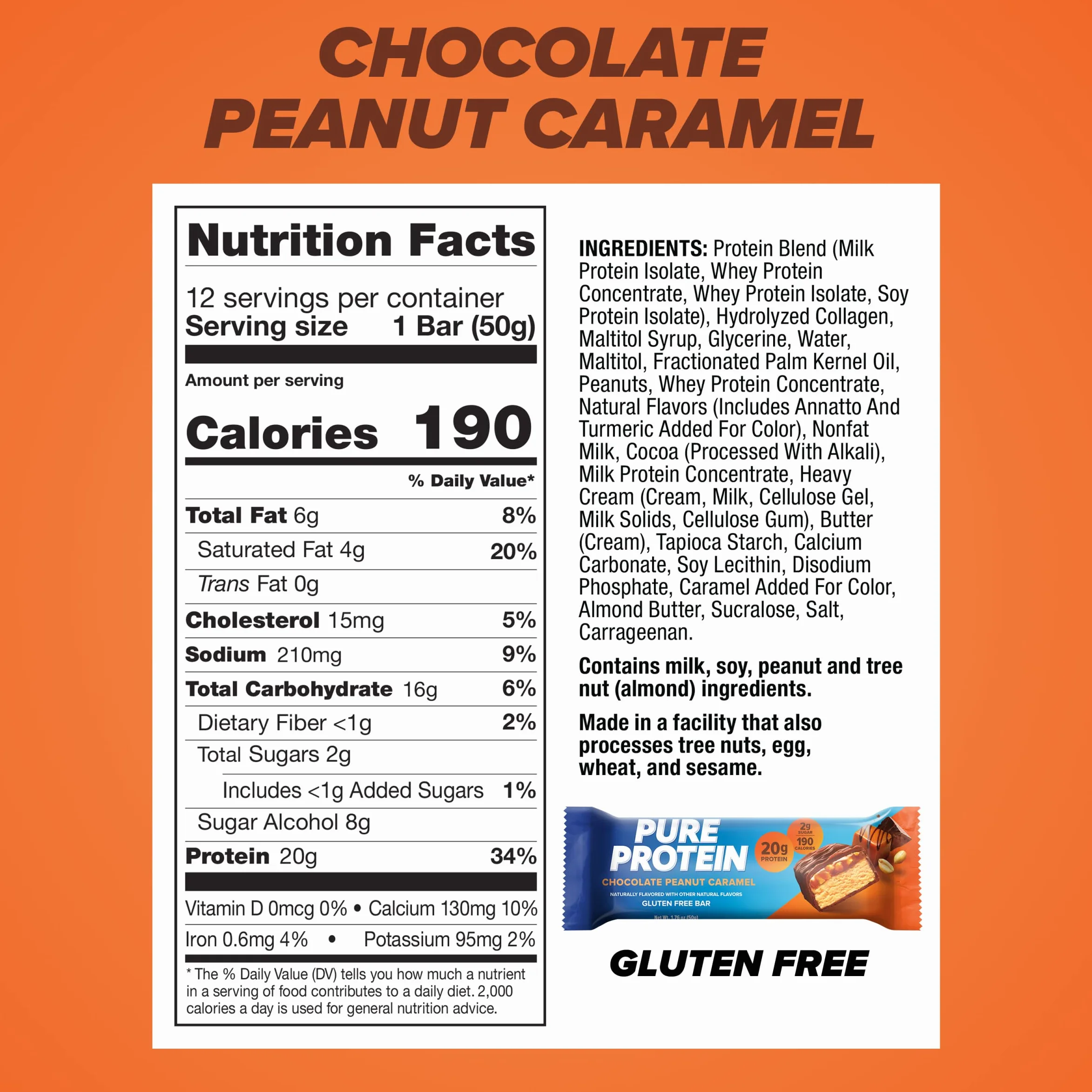 Pure Protein – Barrette Proteiche al Cioccolato, Arachidi e Caramello | Alto Contenuto Proteico, Senza Zuccheri Aggiunti | Snack Fit Ideale per Sportivi - Confezione da 12