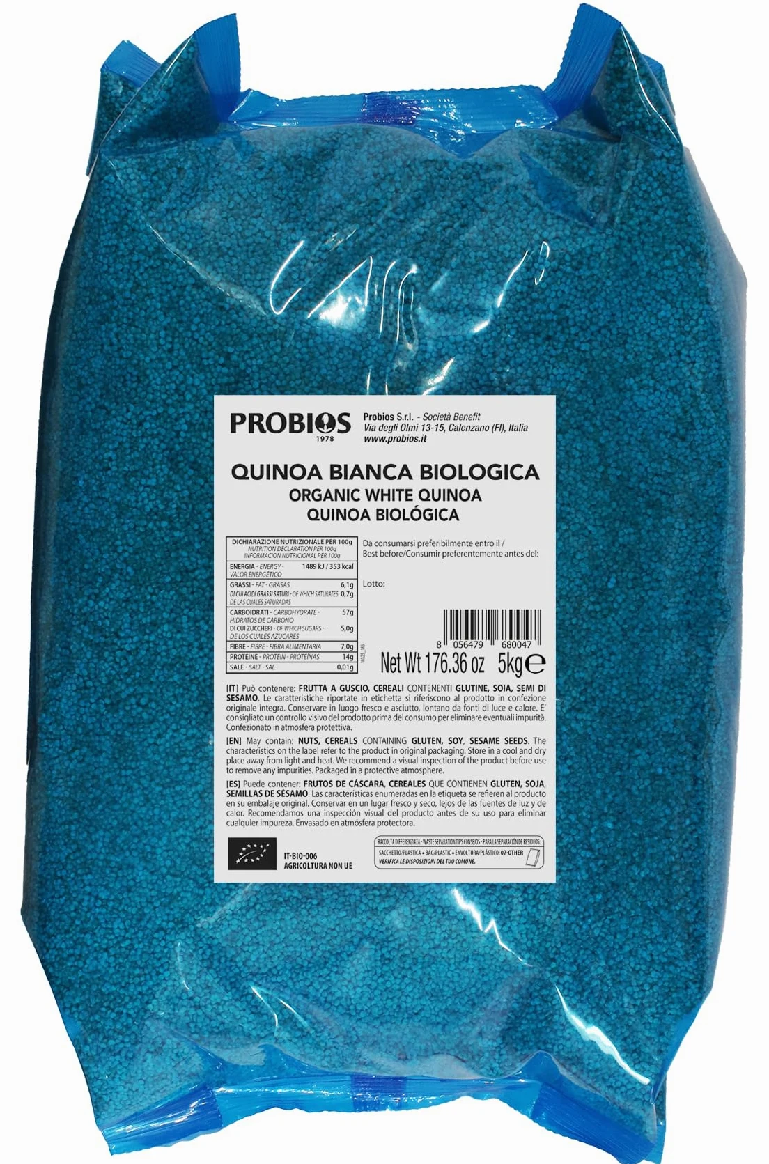 Probios Quinoa biologica - Grano antico ricco di fibre e proteine ​​- Può contenere tracce di frutta a guscio e sesamo - 5 kg