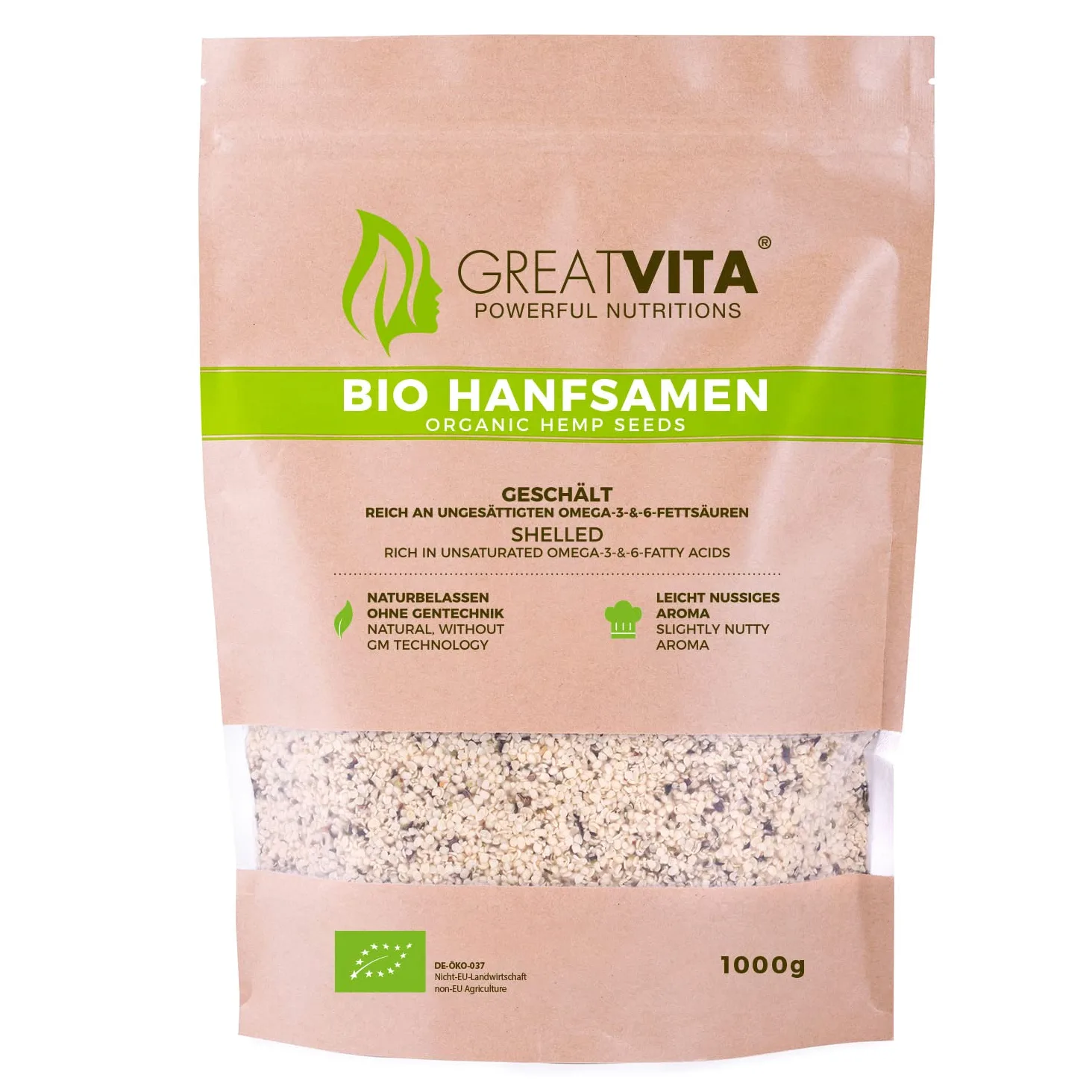 Semi di canapa organici MeaVita, pelati, confezione da 2 (2 x 1 kg)