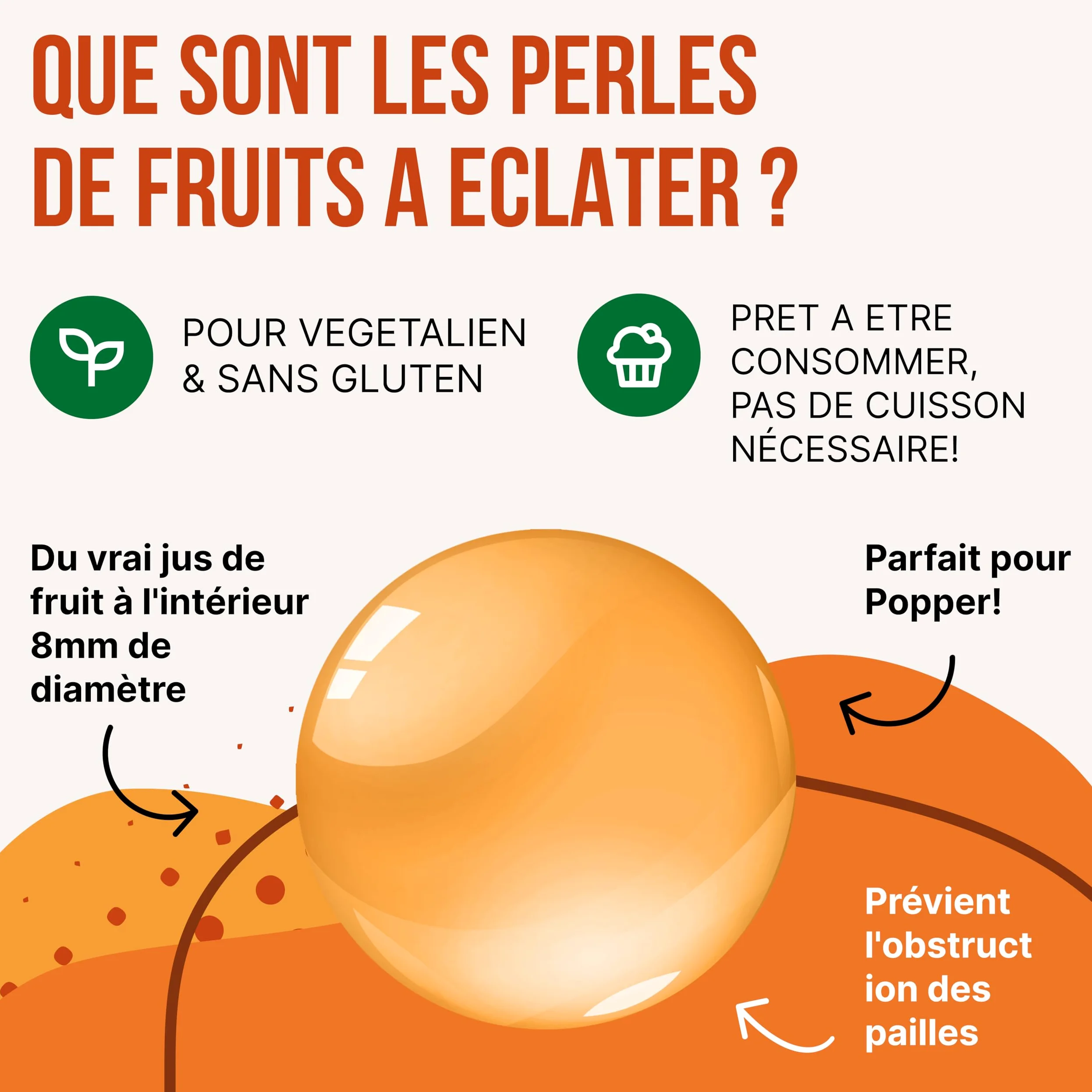 POPPING BOBA - Sferette alla frutta per Bubble Tea - Pesca - 1 kg - nessun colorante artificiale, basso contenuto di zucchero, succo di frutta vero, 100% vegan e senza glutine