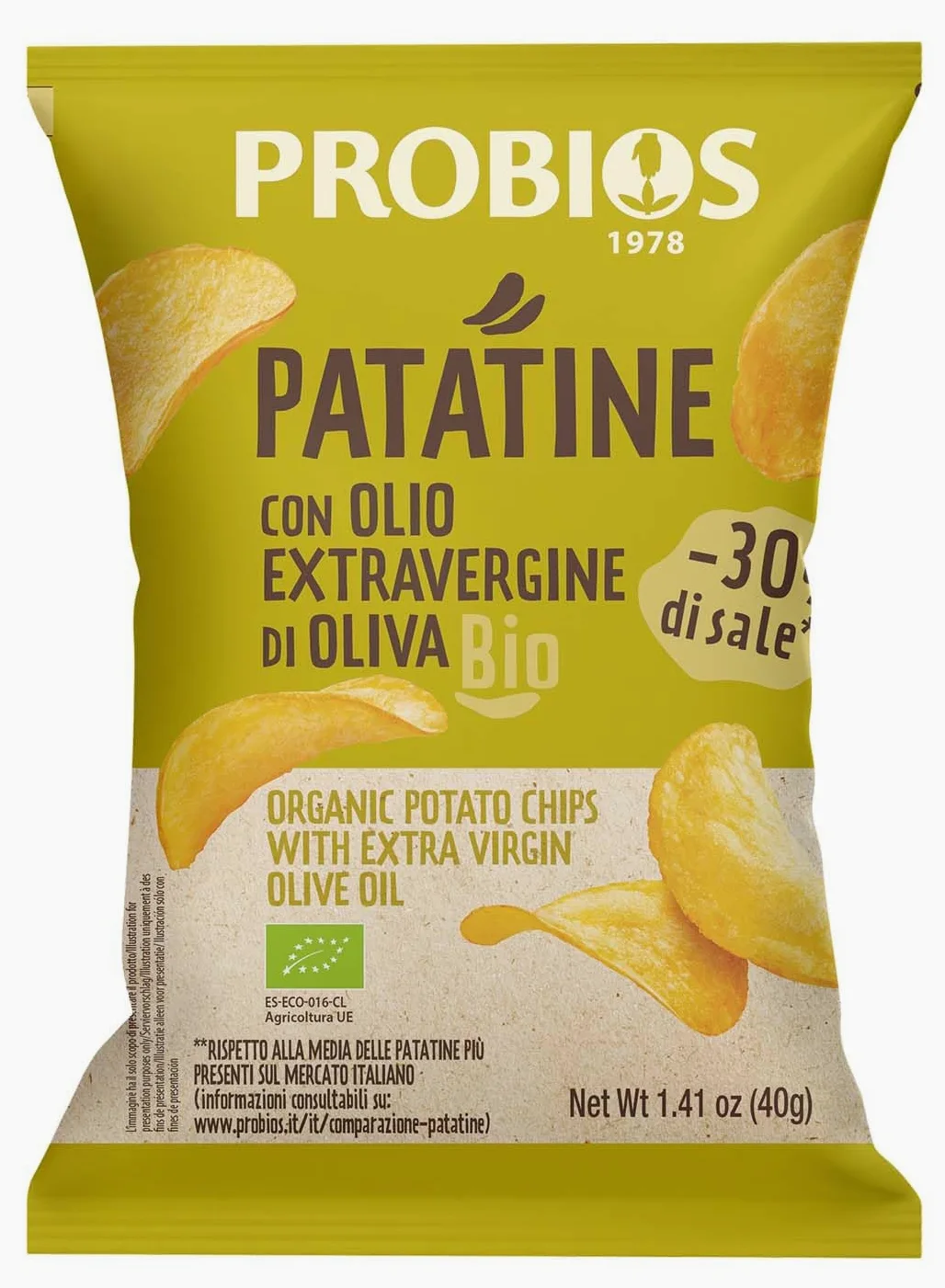 Probios Patatine Biologiche con Olio Extravergine di Oliva - Snack Senza Glutine e Irresistibilmente Croccanti - Qualità Premium - Confezione da 25 x 40g
