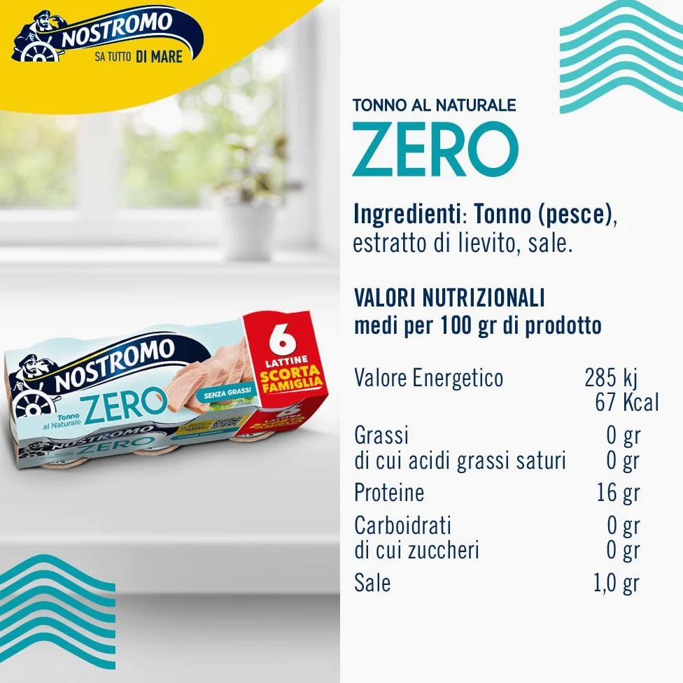 Nostromo Tonno al Naturale 65g – Confezione Scorta 60 Lattine (10 x 6) – Zero Grassi, Sgocciolato e Pronto da Gustare – Tonno in Scatola Formato Convenienza