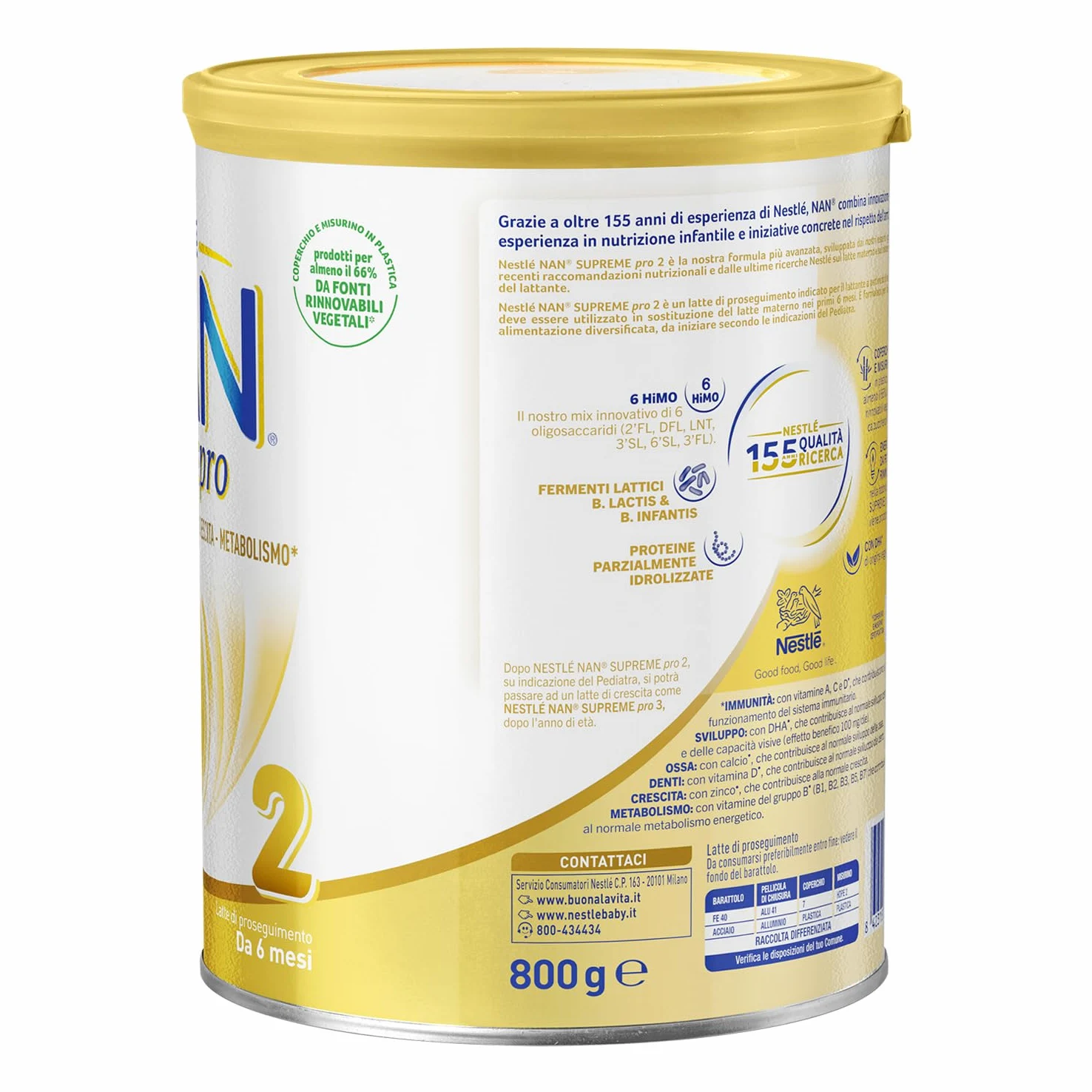 NESTLÉ NAN SUPREMEpro 2 Latte di Proseguimento Polvere da 6 mesi, Latta 800g