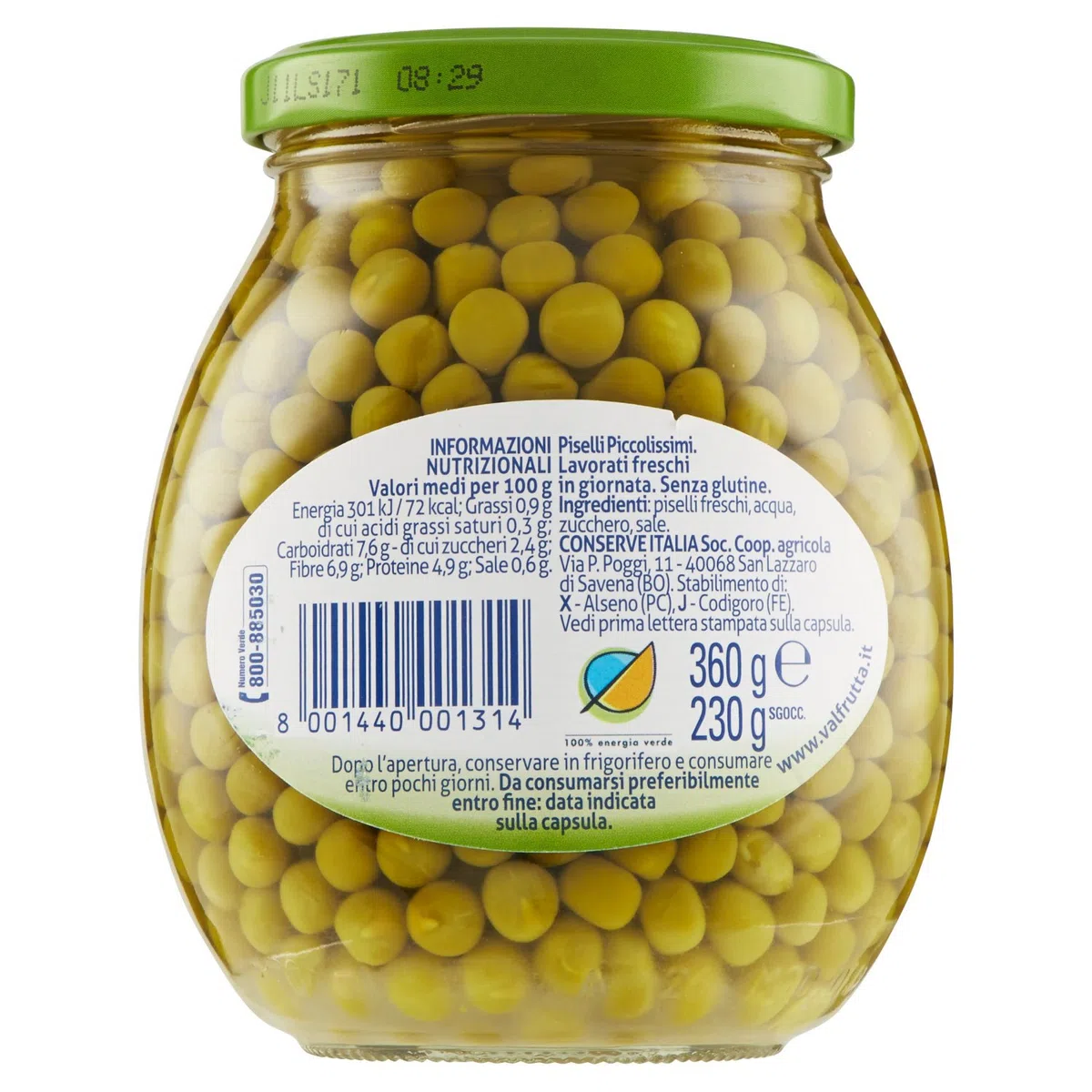 Valfrutta - Piselli Piccolissimi, di giornata - 6 pezzi da 360 g [2160 g]