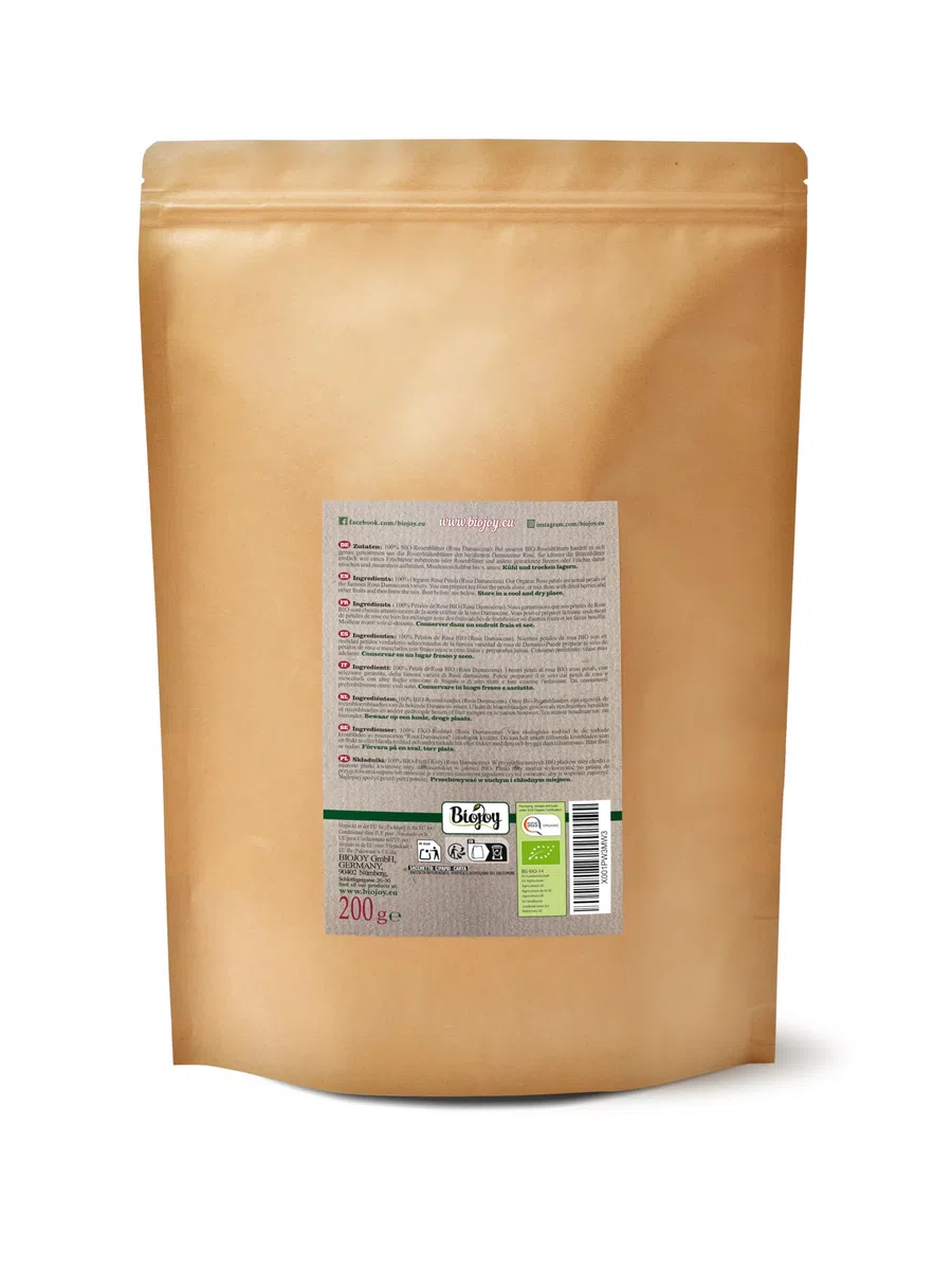 Biojoy Petali di Rosa Essiccati BIO (200 g), commestibili e naturali, adatti per infusi (Rosa Damascena)