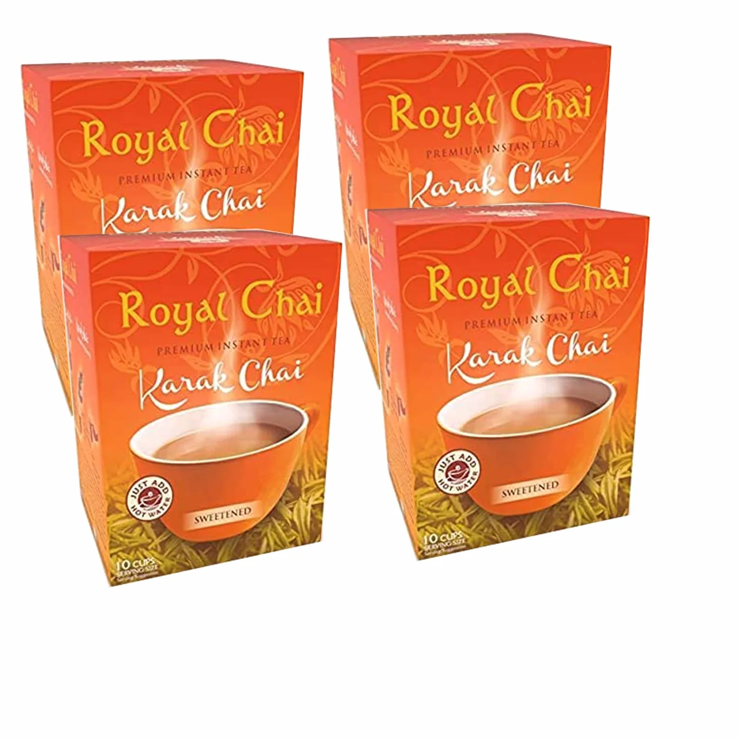 Royal Chai Karak Chai zuccherato 200g (confezione da 4) - Tè istantaneo Premium - Karak Tea - Naturale - Tè indiano Karak istantaneo
