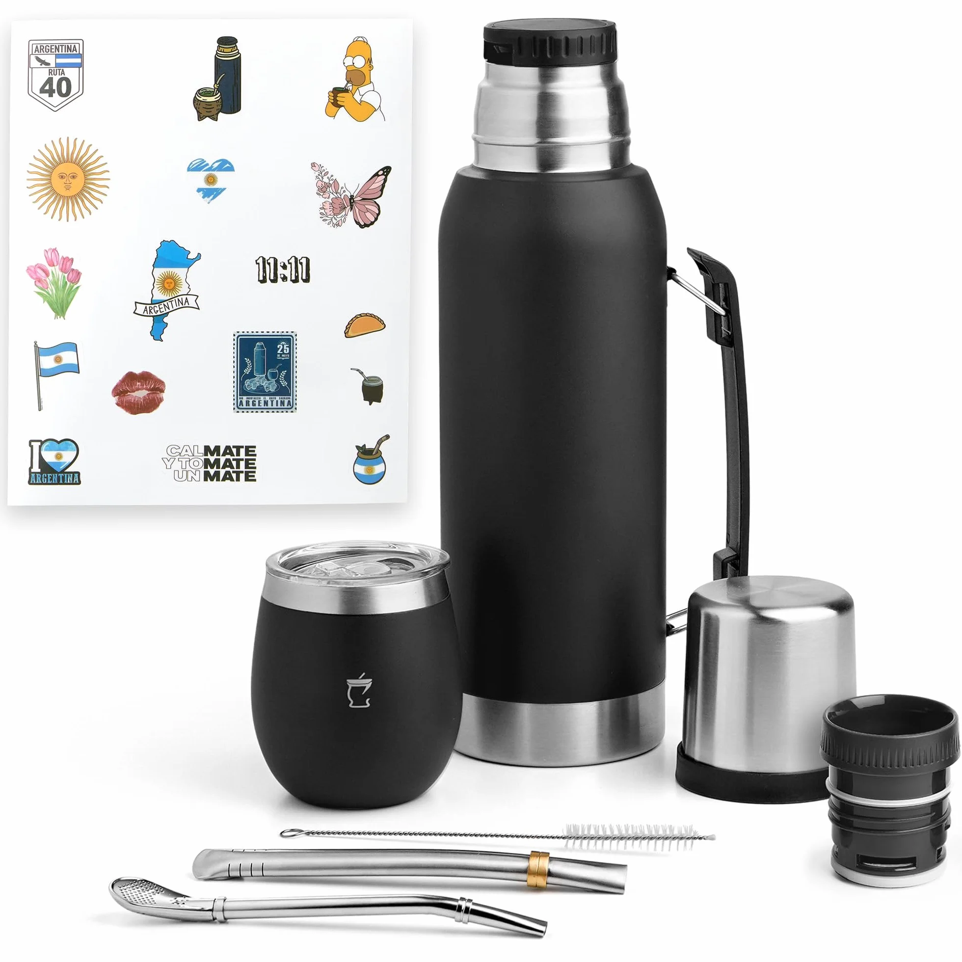 Mate Kit argentino - argentino opaco - set opaco - Yerba Mate - Lampadina opaca - Prodotti Argentina - Nero