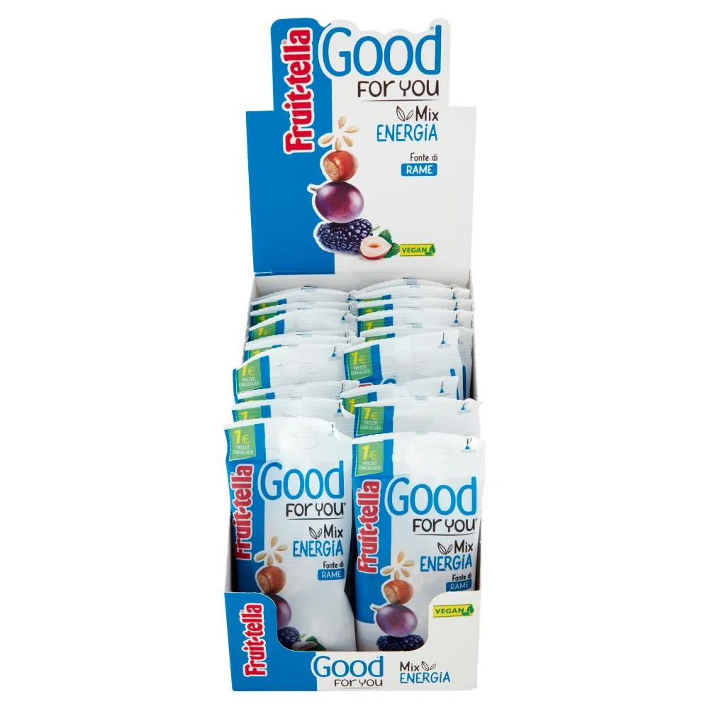 Fruittella Good For You Mix Energia, Snack di Semi, Frutta Secca e Disidratata, Vegan, Fonte di Rame, Senza Glutine, Confezione da 20 Bustine Monoporzione, da portare sempre con Te