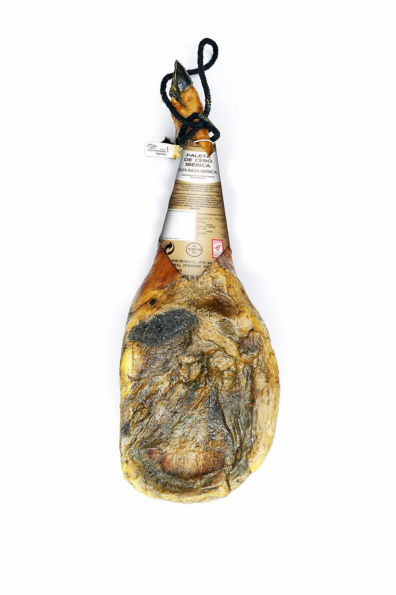 Prosciutto Iberico (Spalla) Intero con Osso 4,5–5 kg — Stagionatura +28 Mesi — Cert. Hycer — Guijuelo Spagnolo — Paleta Ibérica — aBeiou