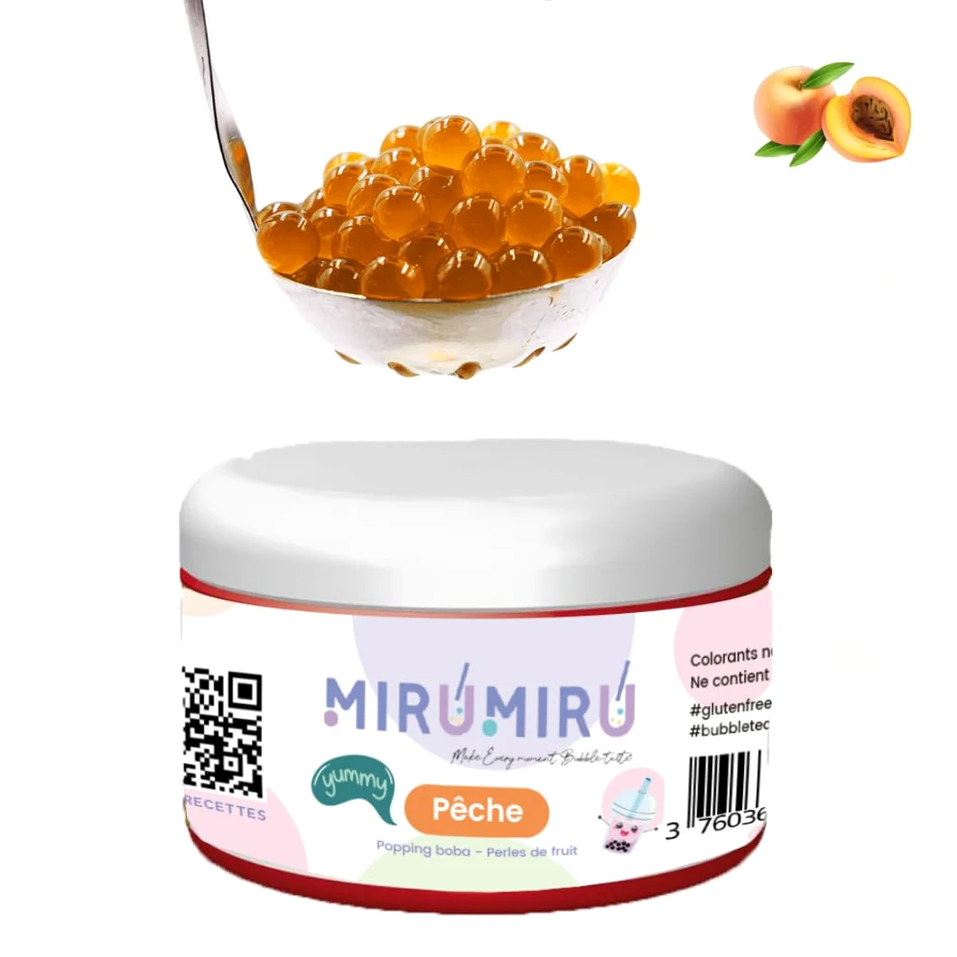 MiruMiru - POPPING BOBA ORIGINALE per Bubble Tea - Pesca - 140g - senza coloranti artificiali, meno zucchero, 100% VEGETALIANO e SENZA GLUTINE