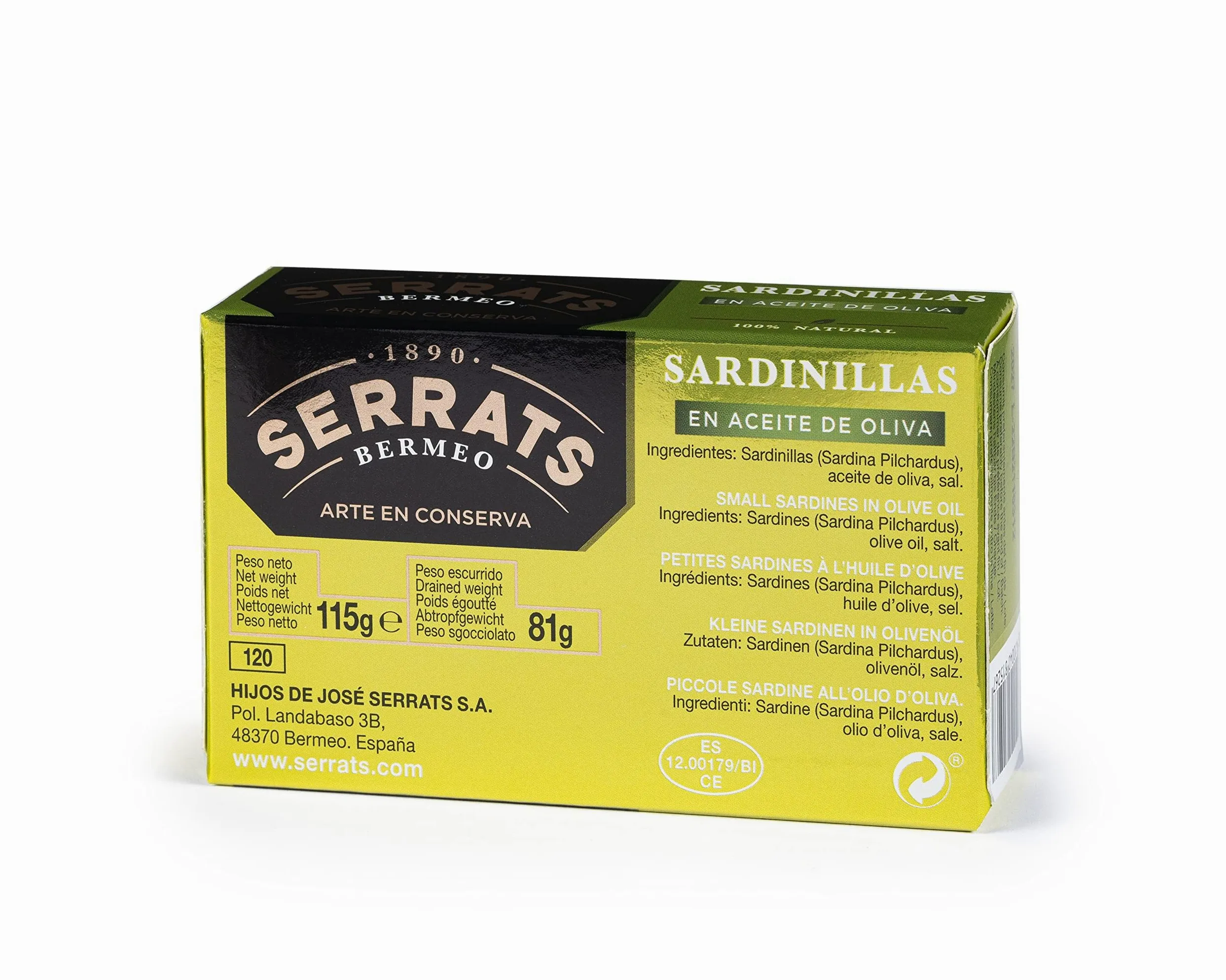 CONSERVAS SERRATS - Sardine Piccole Txikis in Olio d'Oliva Extravergine - 12 Lattine x 115g (Totale: 1380g) - Lavorazione Artigianale dal 1890 - Senza Glutine - Ricco di Omega 3