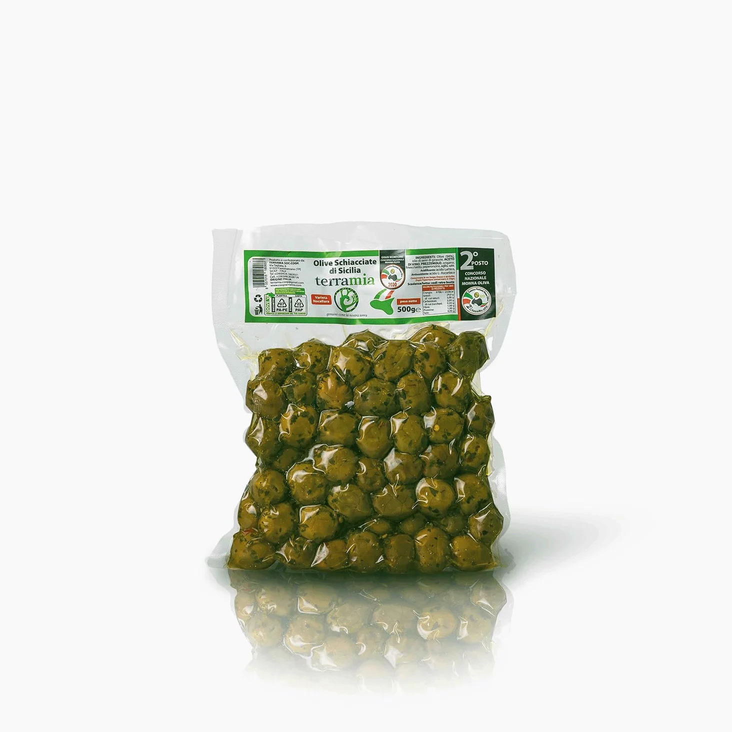 Terramia Olive Verdi Dolci di Sicilia "Nocellara" Denocciolate in Salamoia – Prodotto Artigianale da Azienda Premiata Ercole Olivario e Monna Oliva, Formato Scorta 2kg (4 B