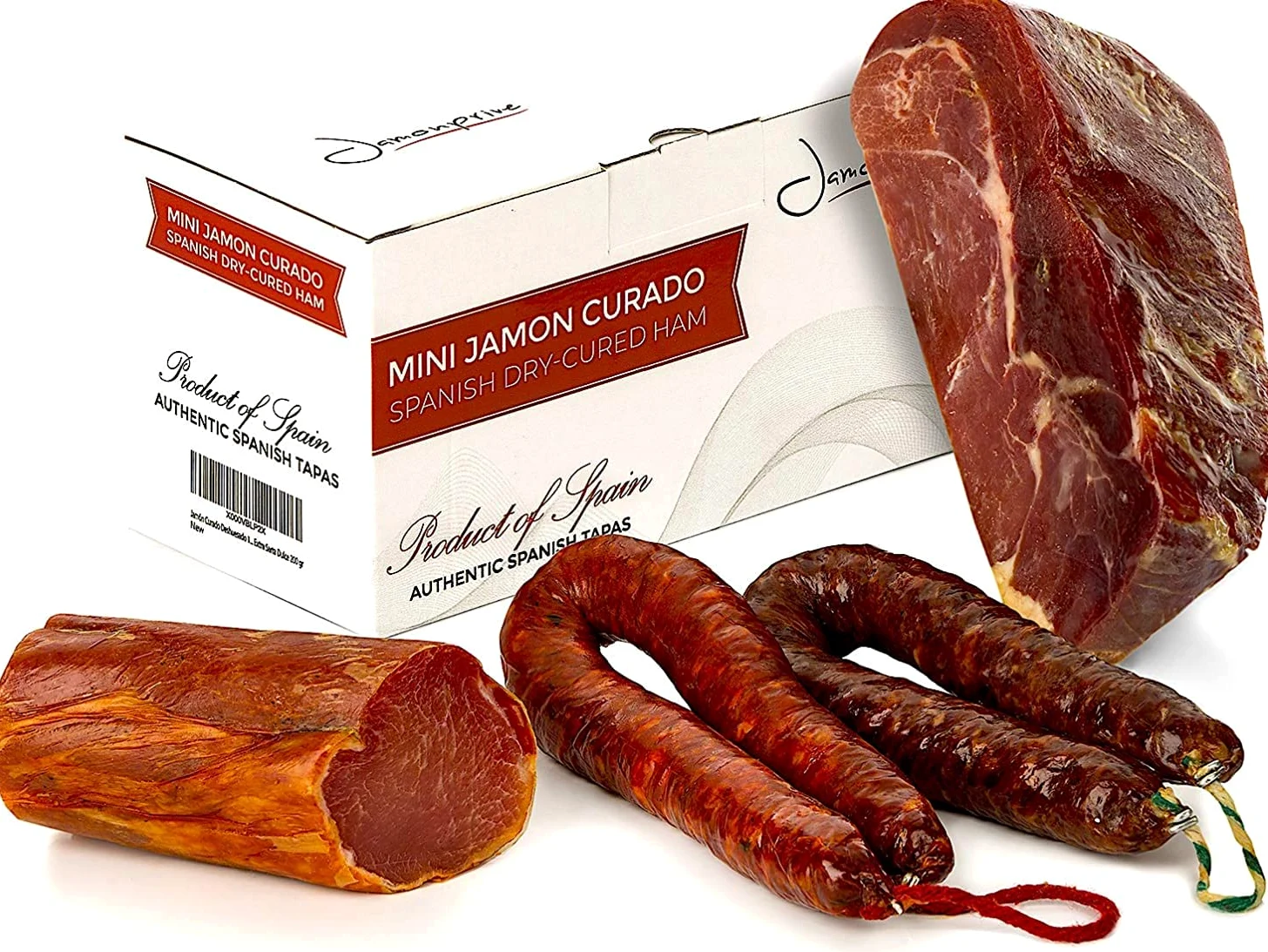Prosciutto Serrano Spagnolo Stagionato e Disossato Gran Riserva 1 Kg + Lomo (Lonza) Duroc Natural 250 gr + Chorizo Salsiccia 200 gr + Salsiccia Salchichon 200 gr - Jamonprive Premium