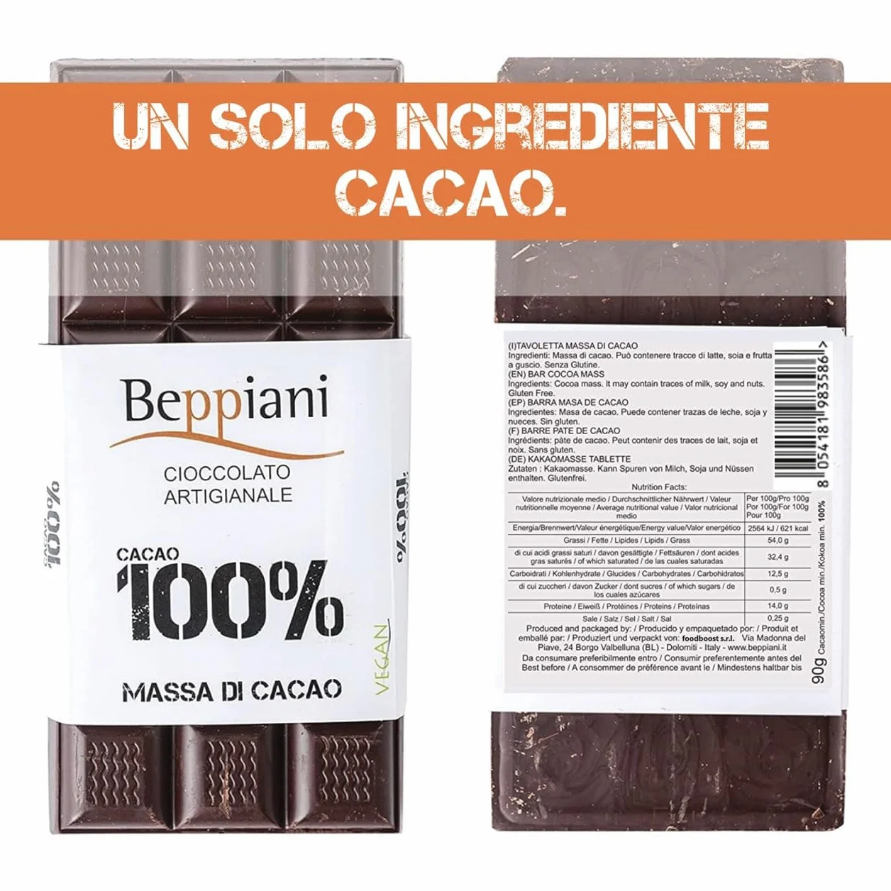 Beppiani 100% Massa di Cacao, Cioccolato Artigianale, vegana, senza zucchero, ricca di antiossidanti, per diete bilanciate – Made in Italy set (7 Tav. Classica)