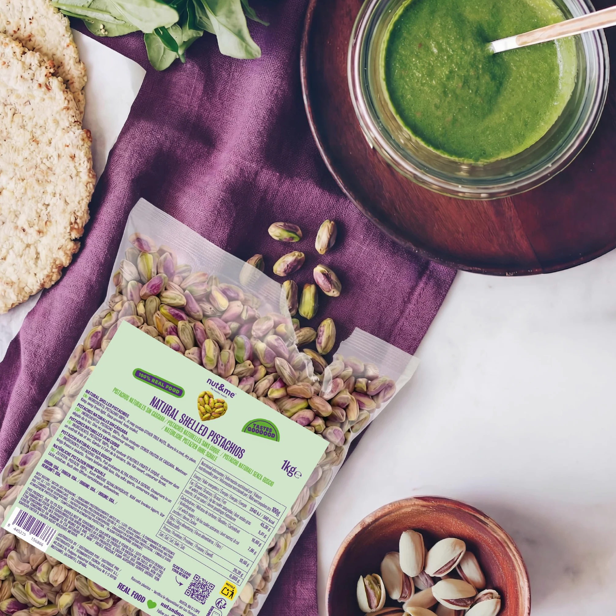 nut&me Pistacchi sgusciati qualitá Extra Premium 1 kg | Pistacchio intero, non salato, senza glutine e senza additivi | Ideale per snack, ricette dolci e salate e crema di pistacchio