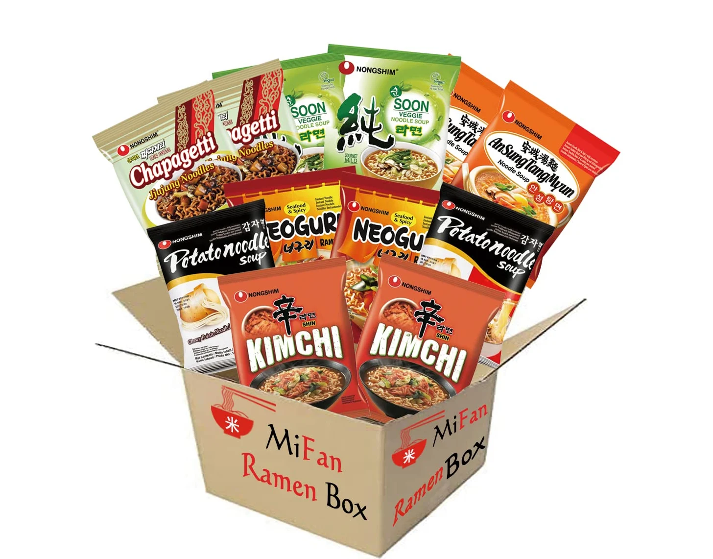 MiFan Ramyun Box - Assortimento di Ramen Coreani (12 Bustine, 6 Gusti Variegati)
