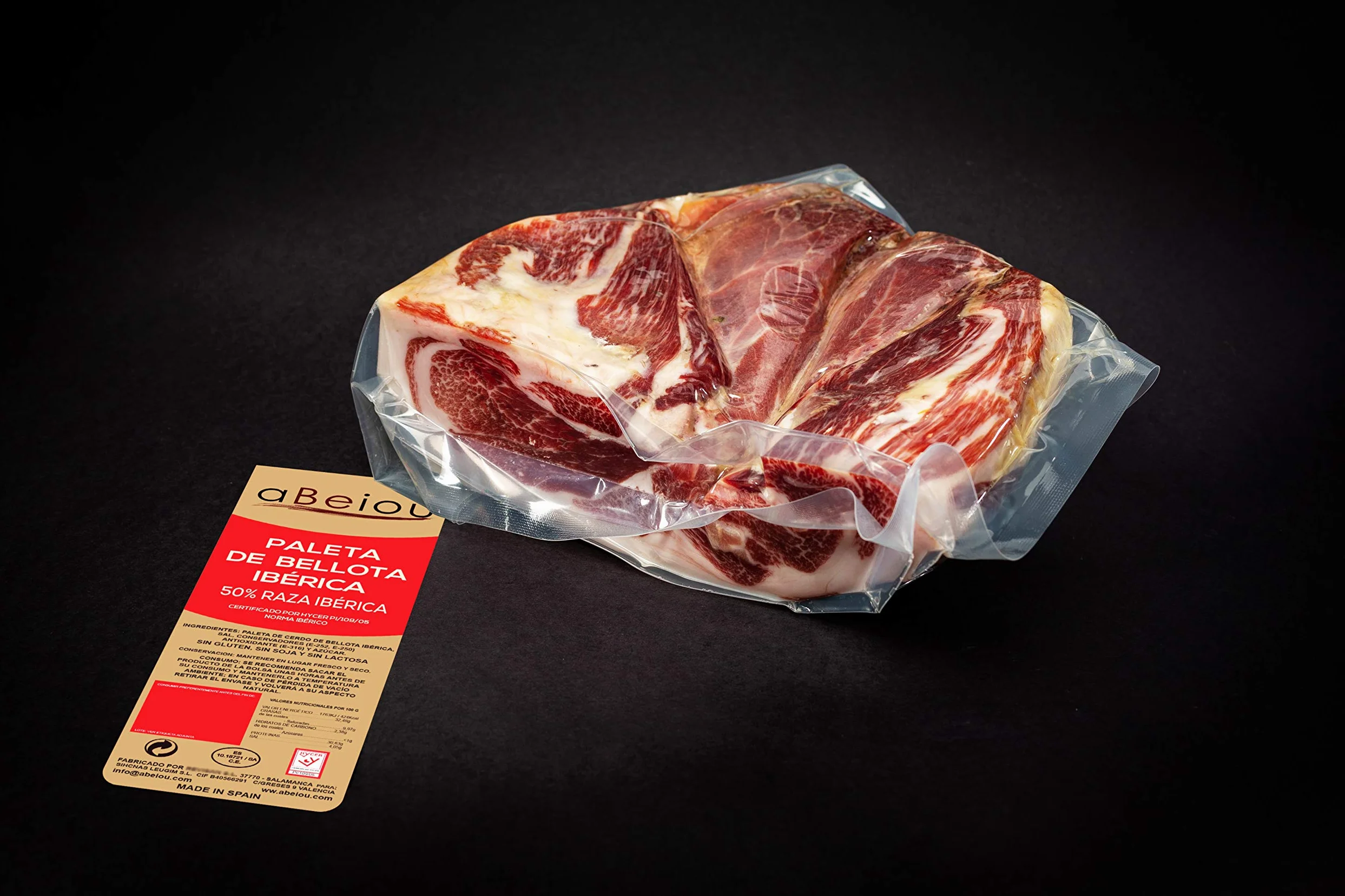 Prosciutto Iberico (Spalla) Ghianda Crudo Disossato 1 kg — Stagionatura +30 Mesi — Cert. Hycer — Guijuelo Spagnolo — Paleta Ibérica de Bellota — aBeiou