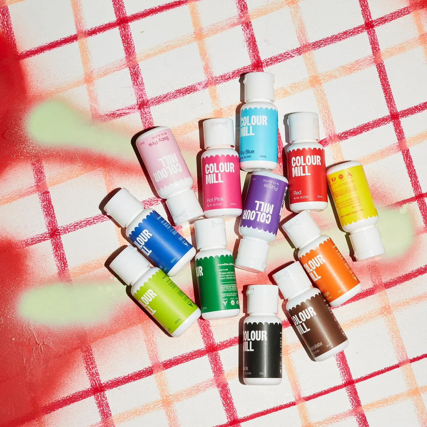 Colour Mill Oil Blend Food Colouring Set Kickstarter - Next Generation Food Colours: Yellow, Orange, Red, Hot Pink, Baby Pink, Purple, Blac, Chocolate, Forest, Lime, Sky Blue, Royal - Set 12 x 20 ml