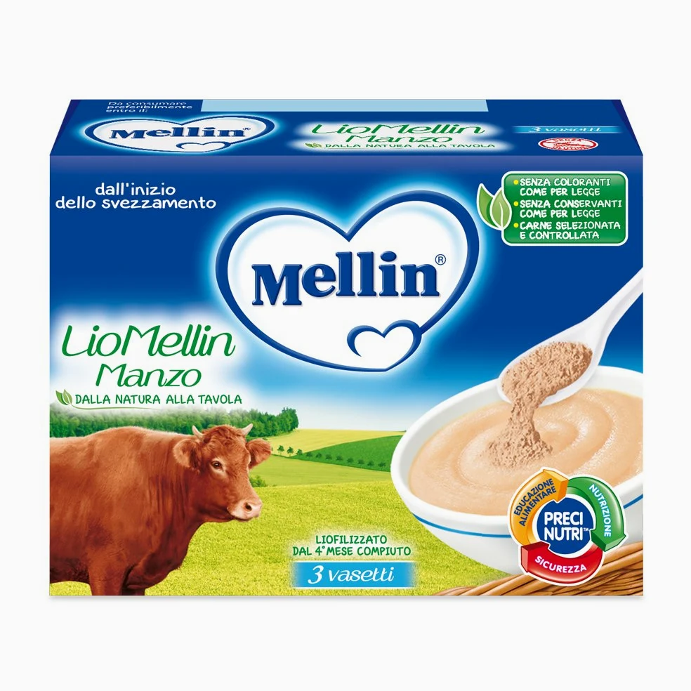 Mellin LioMellin Liofilizzati per Bambini, al Gusto Manzo - 3 Vasetti da 10 gr - Totale 30 gr