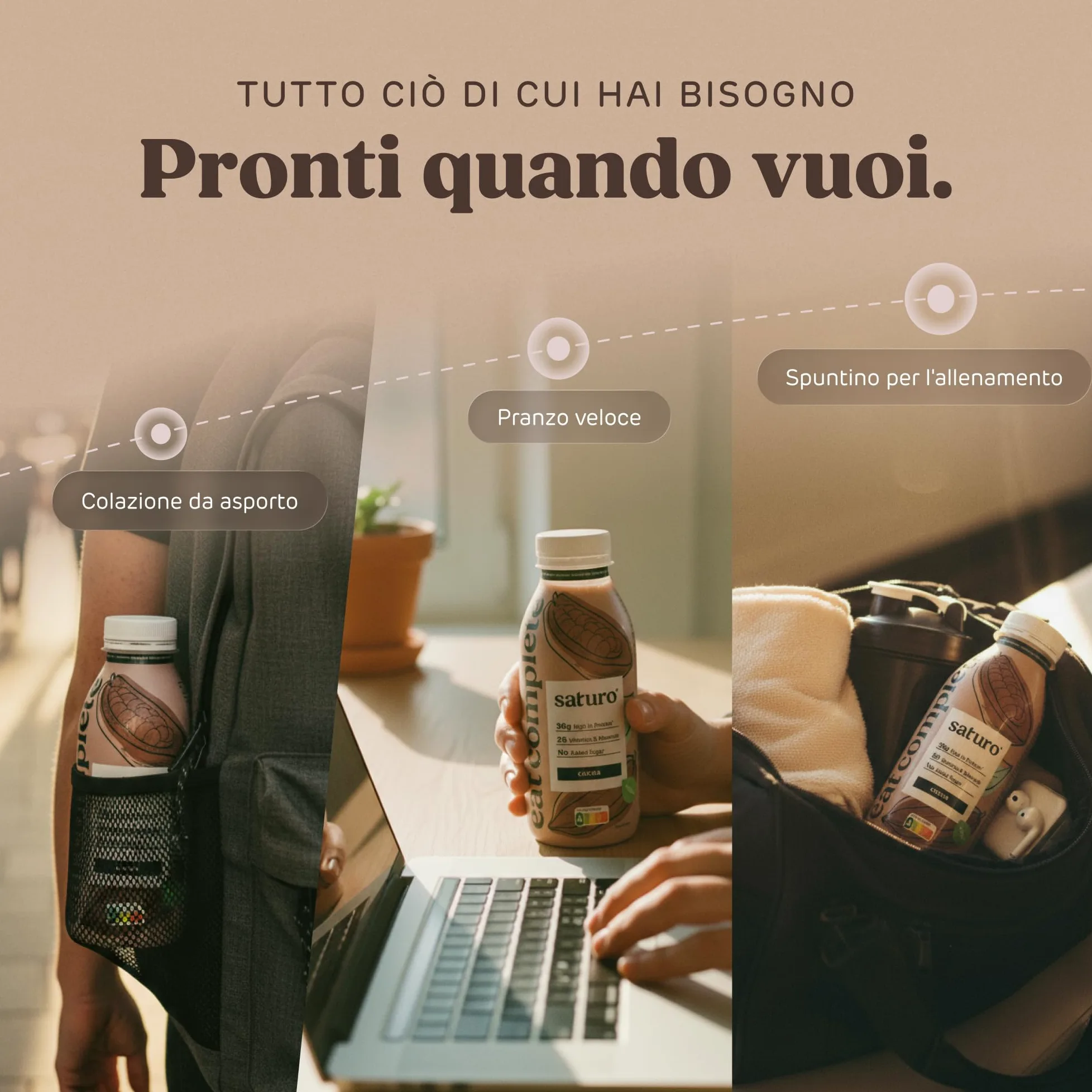 Saturo Pasto Sostitutivo Frullato Gusto Cocoa | 36 g di proteine & senza zucchero | 400 kcal | Vegano | Pasto Bevibile con Nutrienti Essenziali | Cioccolato | 6 x 400 ml