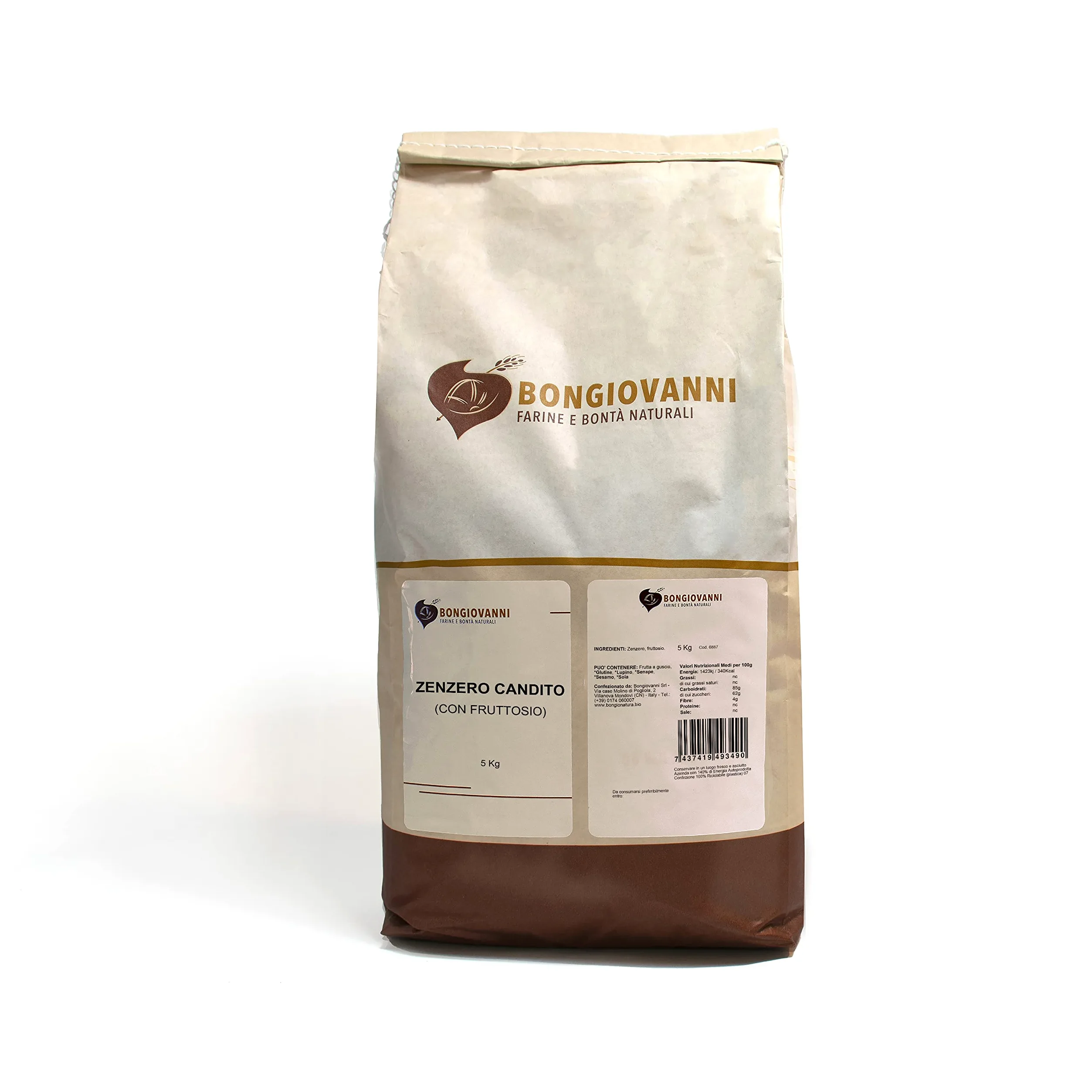 BONGIOVANNI FARINE E BONTA' NATURALI Zenzero disidratato al naturale (candito con fruttosio) 5kg
