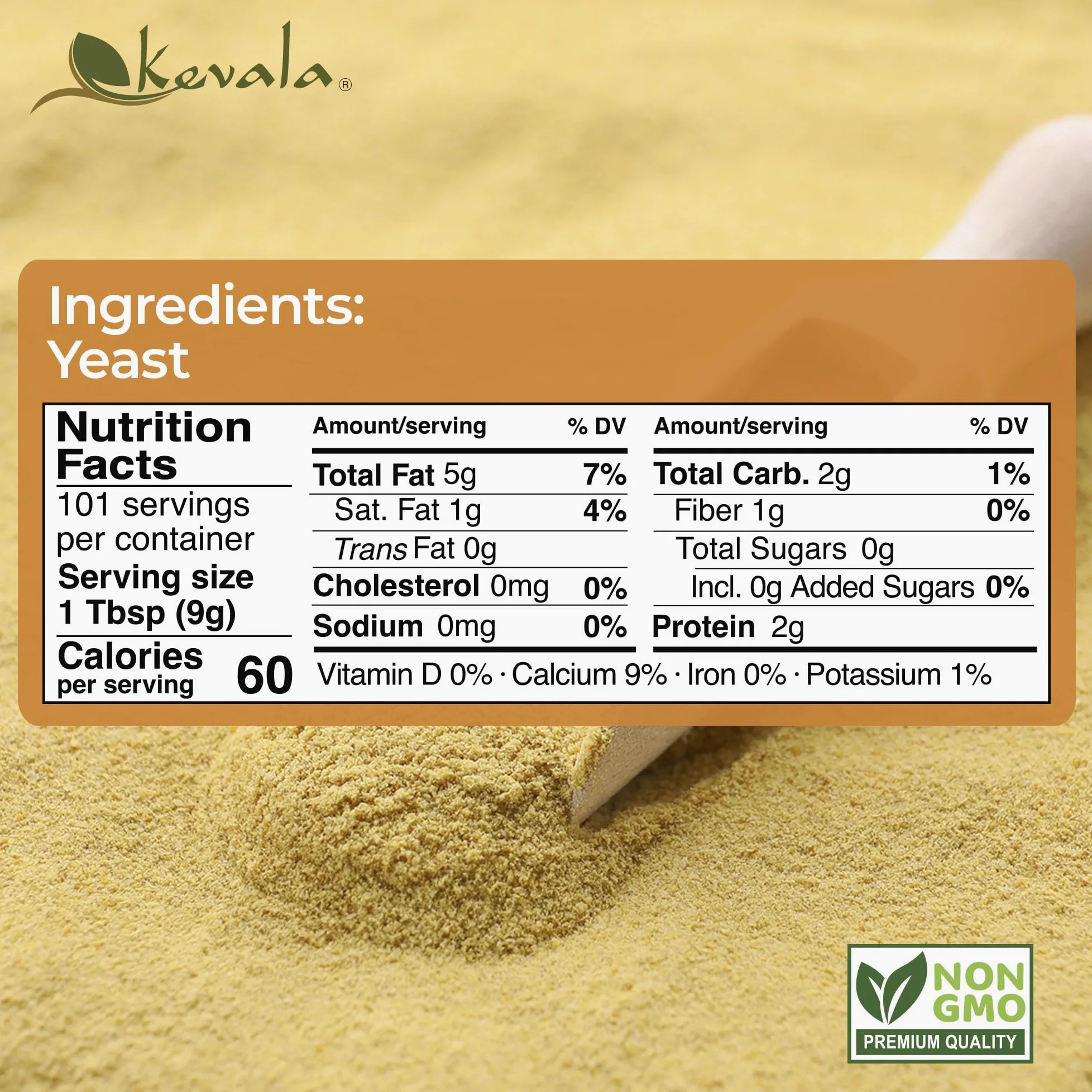 Kevala Lievito nutrizionale - Polvere non fortificata premium per cucina vegana, prodotto negli Stati Uniti, condimento con un sapore di formaggio, lievito secco senza sale aggiunto per alimenti