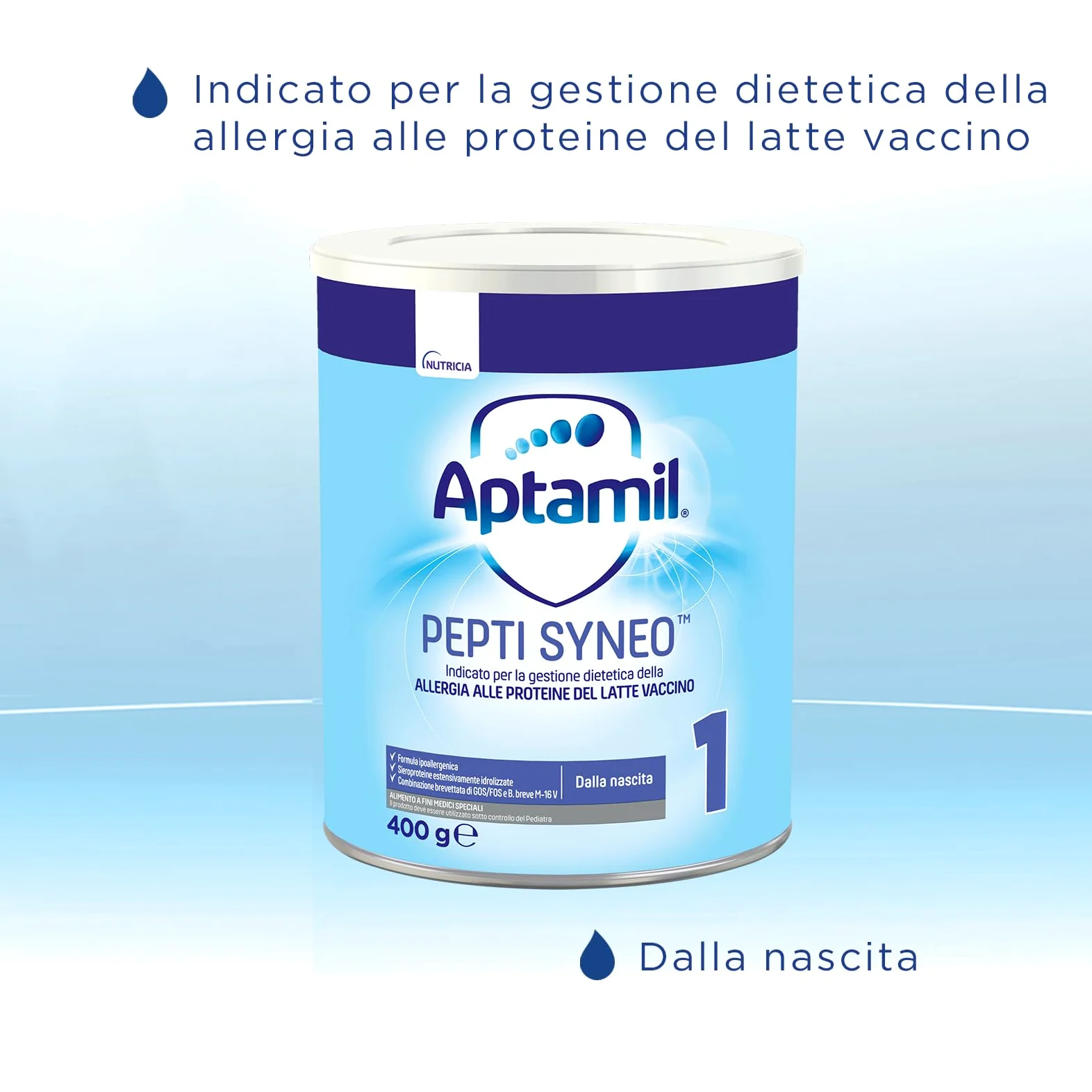 Aptamil Pepti Syneo 1, Latte per Allergici alle Proteine del Latte Vaccino in Polvere, per Lattanti dalla Nascita al 6° mese, Confezione da 400g