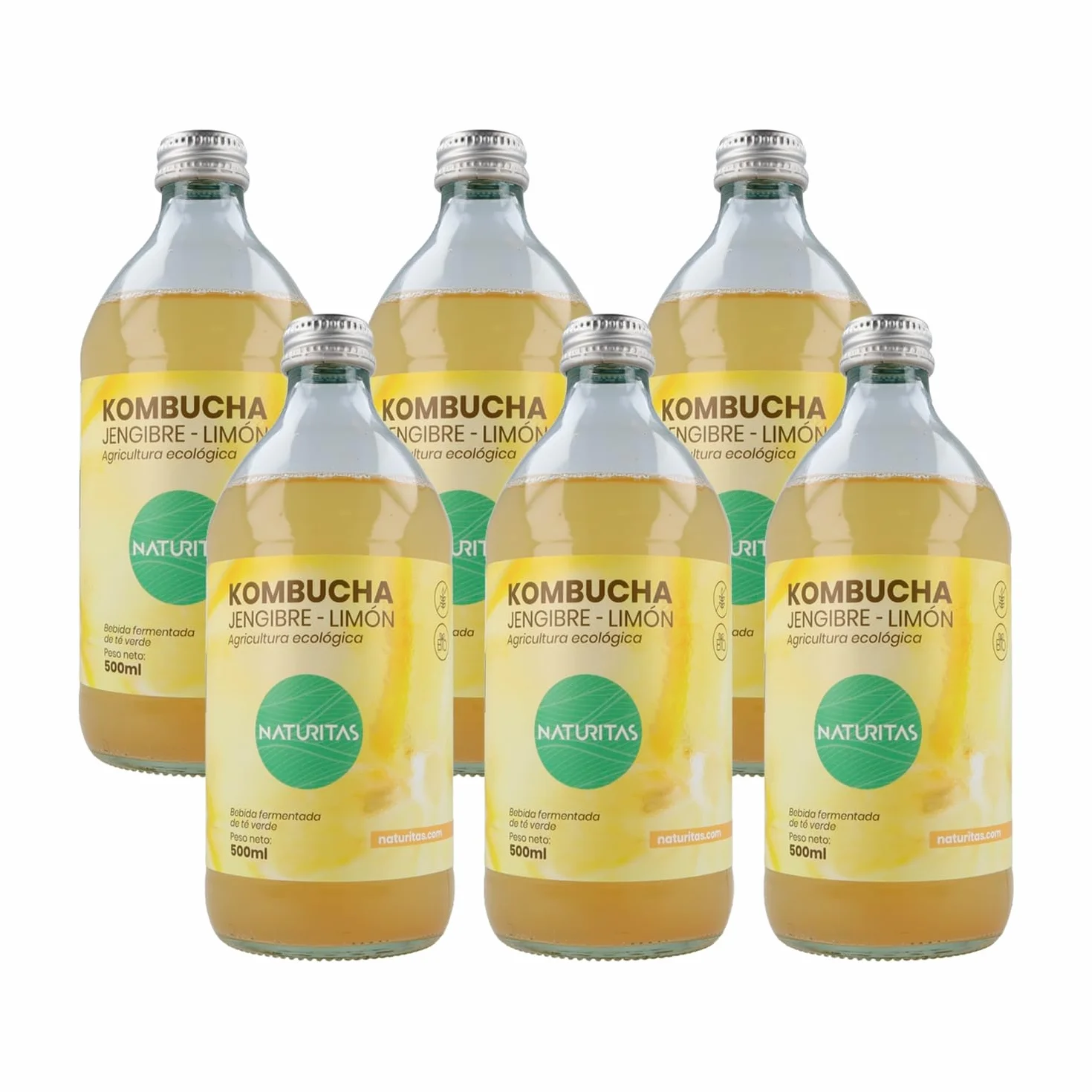 Pack 6x Kombucha Zenzero e Limone Bio 500ml Naturitas Essentials | Bevanda sana | Aiuta la digestione | Frizzante | Probiotico