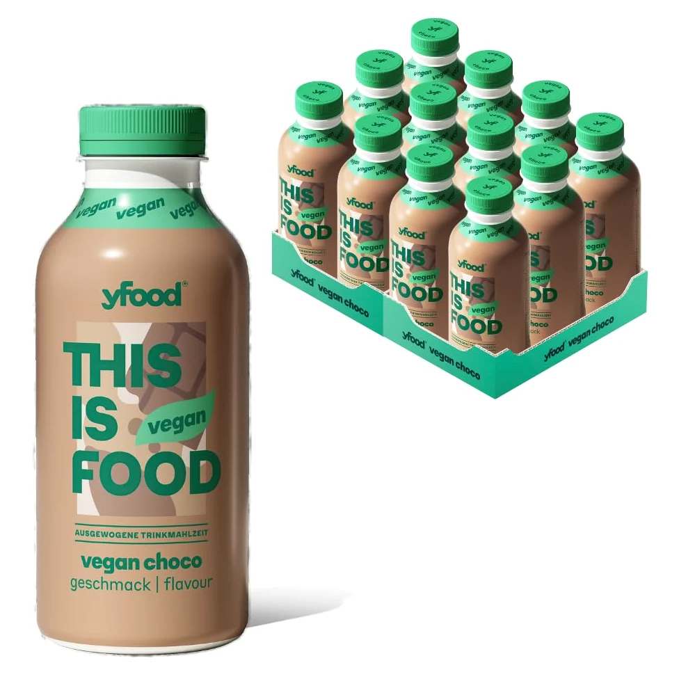 yfood vegan choco, pasto pronto da bere, THIS IS FOOD drink, 26 g di proteine, 26 vitamine e minerali, frullati vegani (12 x 500 ml)
